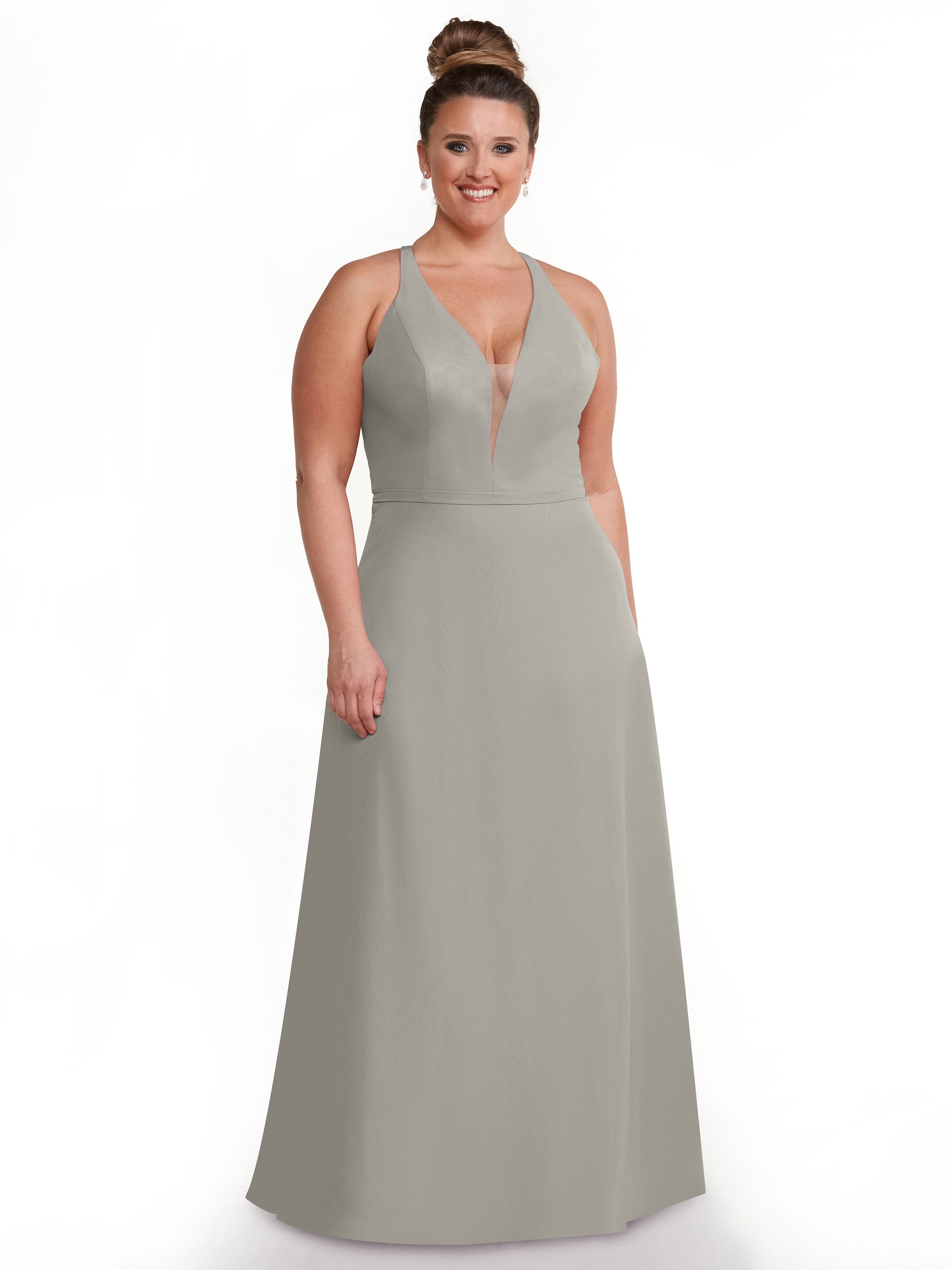 Elegant 80150 Chiffon A-Line Bridesmaid Dress with Plunging V-Neck & Intricate Back Detail - Perfect for Weddings, Formal Events & Special Occasions