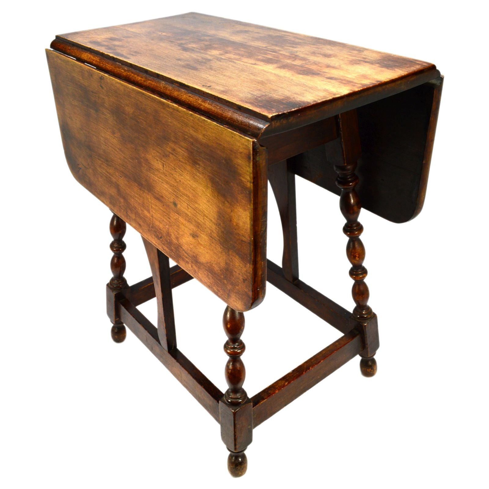 Antique 19th Century Hardwood Drop Leaf Side Table with Turned Gate Leg - Perfect for Living Room, Bedroom, or as Lamp/Plant Stand