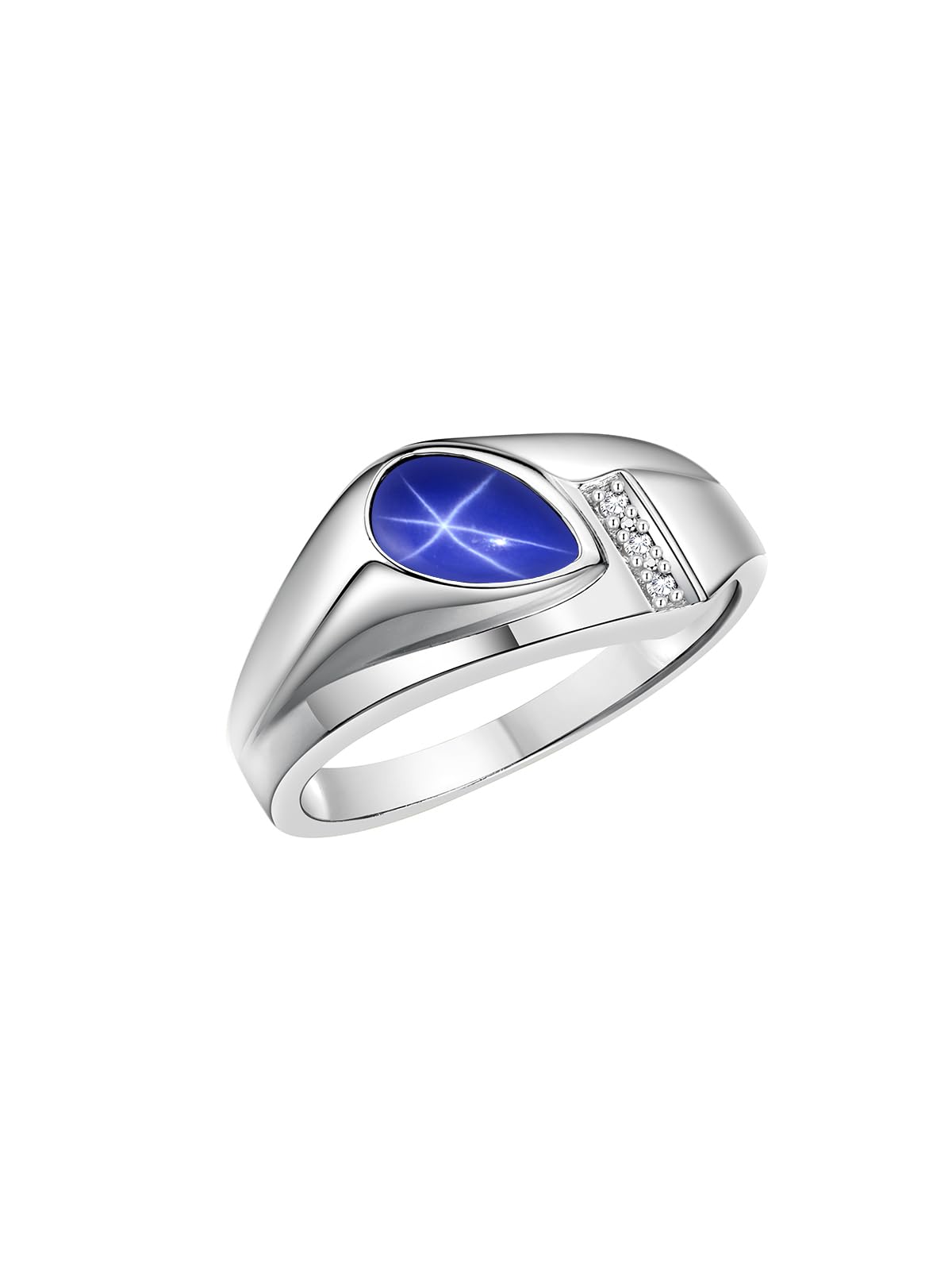 Rylos Men's Sterling Silver Pear Shape Cabochon Gemstone & Diamond Rings - Elegant Tear Drop Wedding Band for Men Size 8-13 - Perfect for Anniversary, Engagement & Formal Occasions