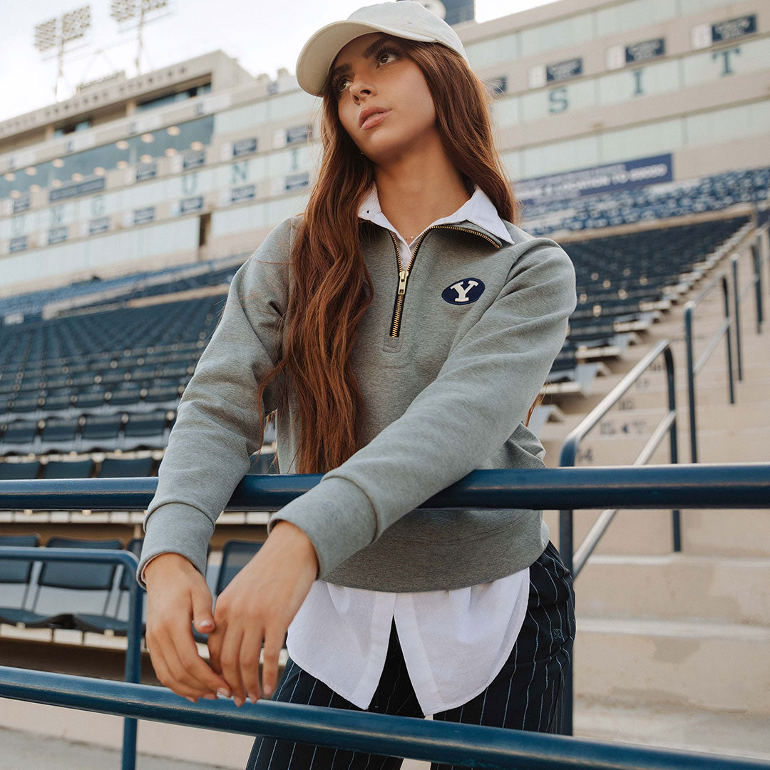 BYU Oxford Zip Up Hoodie - Heather Grey | Men's Casual Pullover for College, Streetwear & Outdoor Activities