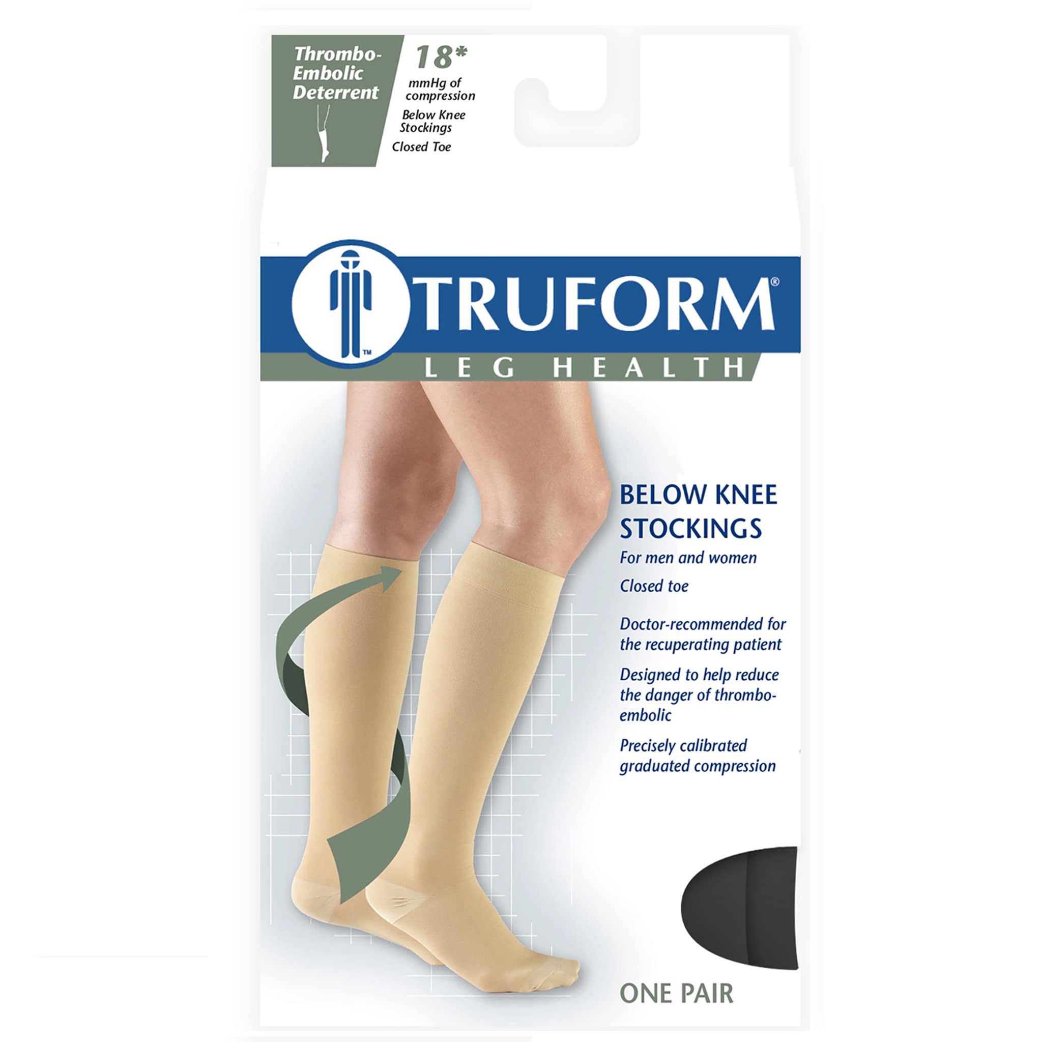 Truform 18 mmHg Compression Stockings for Men & Women - Knee High, Closed Toe, Black, X-Large - Ideal for Post-Surgery Recovery, Varicose Veins & Travel Comfort