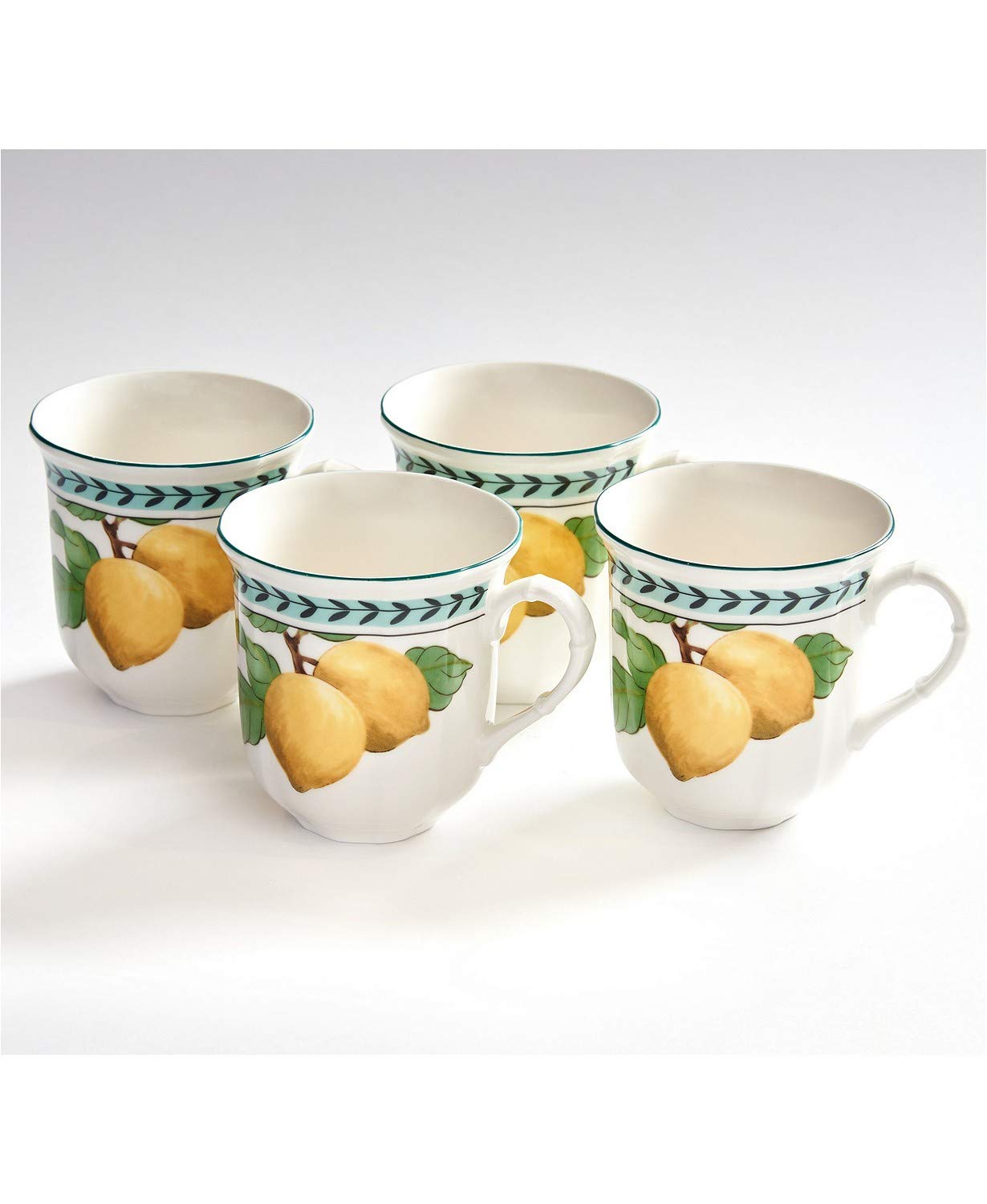 Villeroy & Boch French Garden Modern Fruits Large Coffee Mug Set - 4 Piece Lemon Design Ceramic Cups for Tea, Hot Drinks & Home Decor