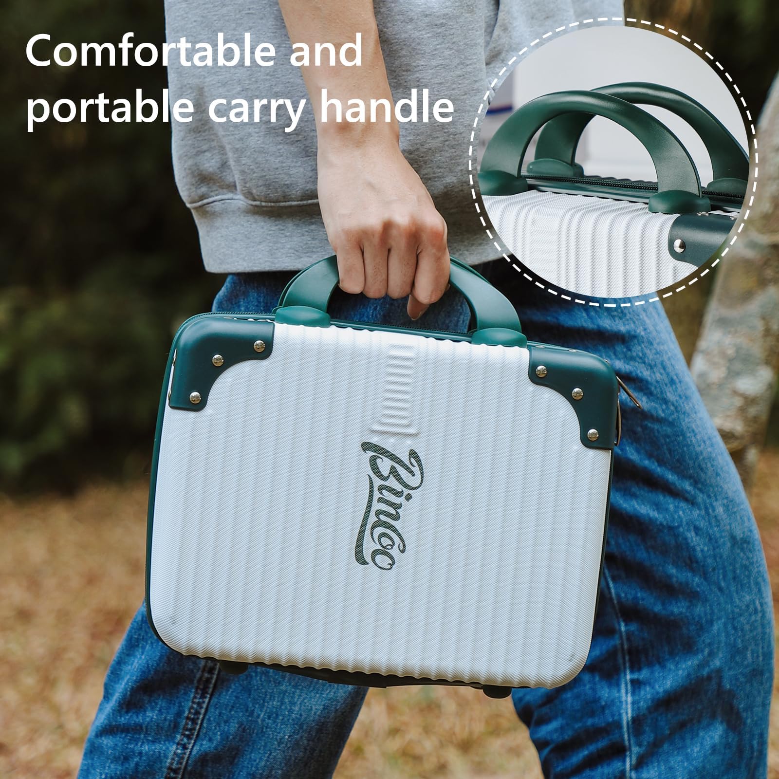 Bincoo Waterproof Espresso Machine Travel Case - Portable Coffee Maker Storage Box with Comfortable Handle for Barista, Travel, Office & Camping (White & Green) | Perfect for Home Use, Coffee Shops & Outdoor Adventures