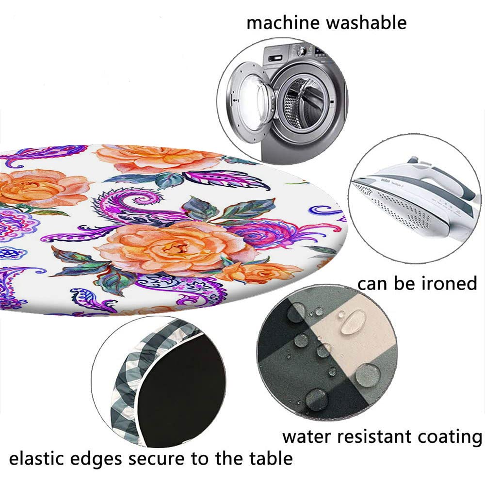 Elegant Paisley Round Tablecloth with Elastic Edge - 3D Printed Design for 32 Inch Dining Tables - Perfect for Buffet Parties, Camping & Outdoor Events - Washable & Wrinkle-Resistant Polyester Fabric
