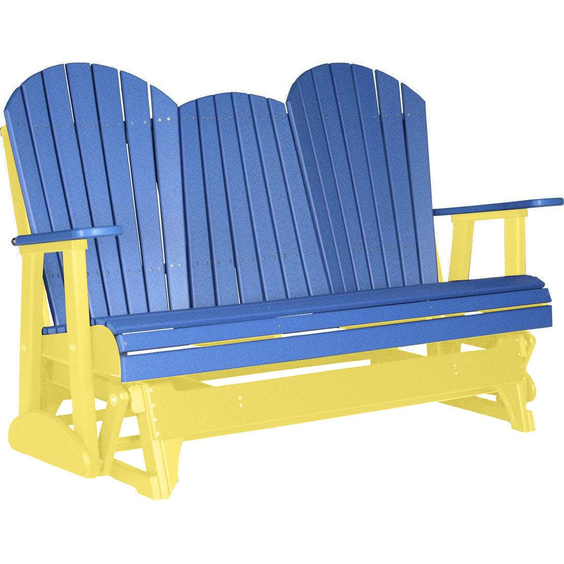 LuxCraft Blue 5 ft. Recycled Plastic Adirondack Outdoor Glider Chair with Cup Holder - Weather-Resistant Patio Furniture for Garden, Deck, and Poolside Relaxation