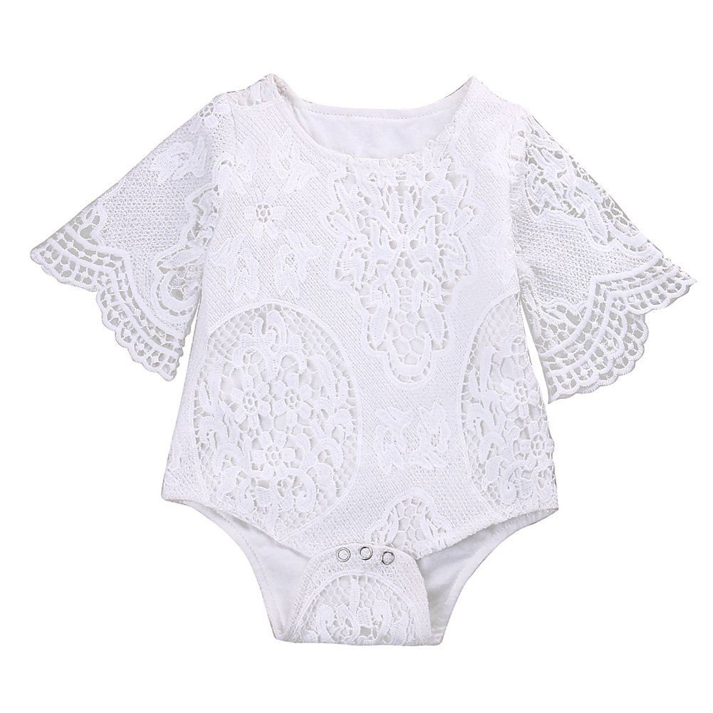 Newborn Baby Girl Ruffle Sleeve Lace Romper Jumpsuit - White Lace Bodysuit Outfit for Infant 0-3 Months | Perfect for Photoshoots, Christening & Special Occasions