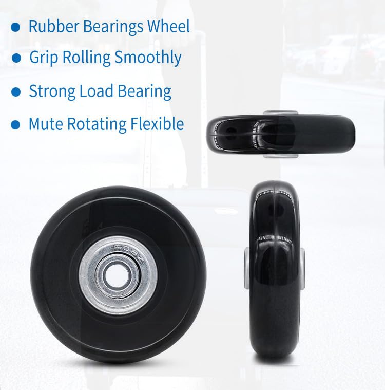 8PC 2.4in/60mm PU Rubber Spinner Wheels Replacement Set with 0.63in/16mm Bearings & 2 Size Axles - Silent Flexible Smooth Roller for Damaged Suitcase, Luggage, Trolley Caster Repair - Perfect for Travel, Business Trips and Airport Use