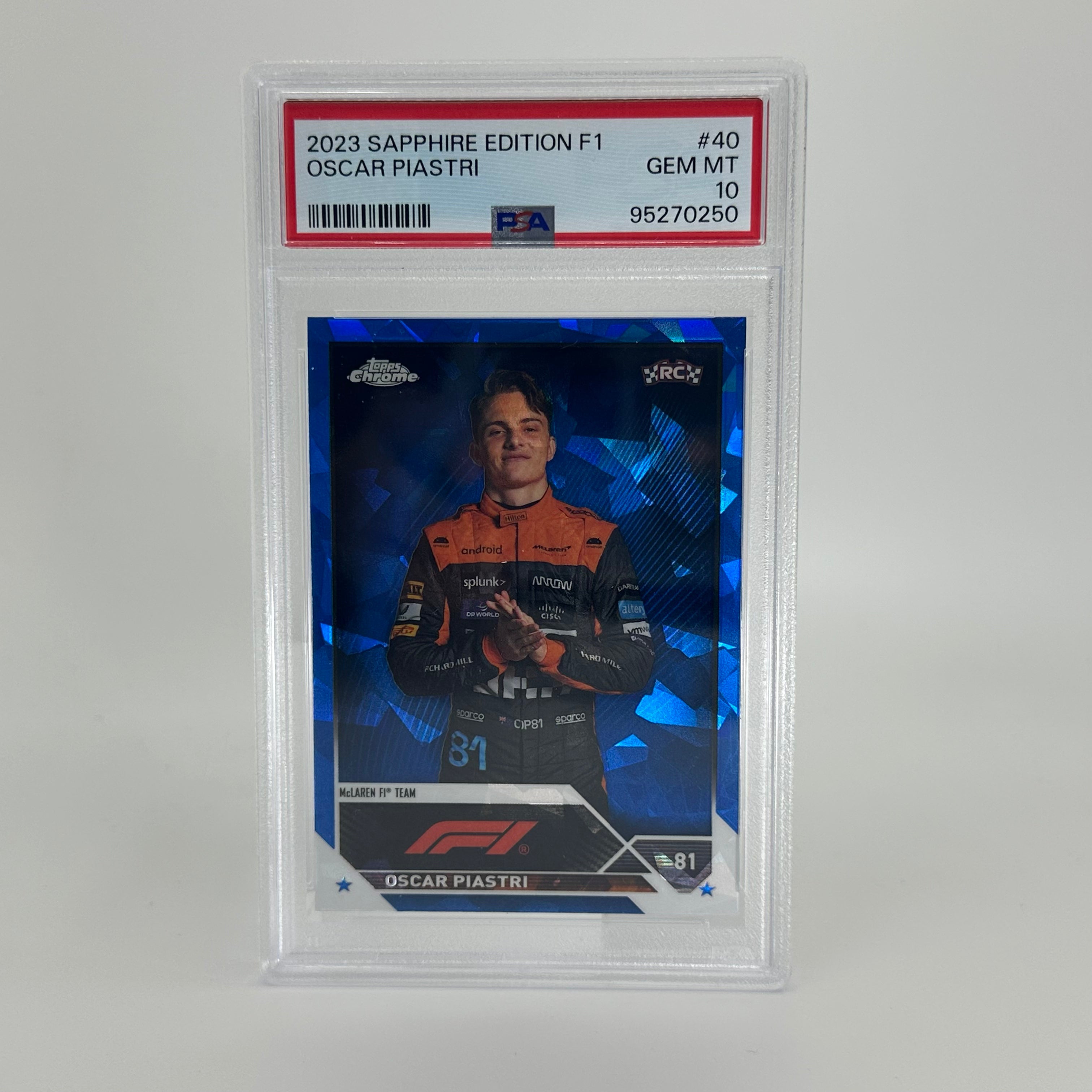PSA 10 Oscar Piastri #40 2023 Topps Chrome F1 Sapphire Rookie Card - Perfect for Collectors, Racing Fans, and Investment