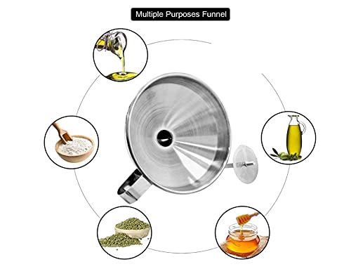 TIJAR 10cm Stainless Steel Funnel - Food Grade Kitchen Funnel with Ring Holder, Dishwasher Safe for Easy Storage - Perfect for Cooking, Baking, Oil Transfer & DIY Projects