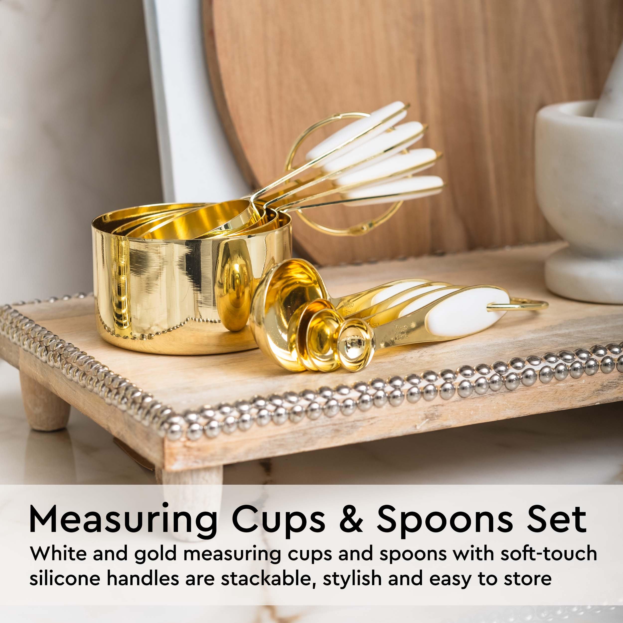 Premium 23-Piece White & Gold Kitchen Utensil Set - Includes Measuring Cups, Spoons, Silicone Cooking Tools & Utensil Holder - Perfect for Baking, Cooking & Modern Kitchen Decor - Ideal Gift for Home Chefs & Housewarming Parties