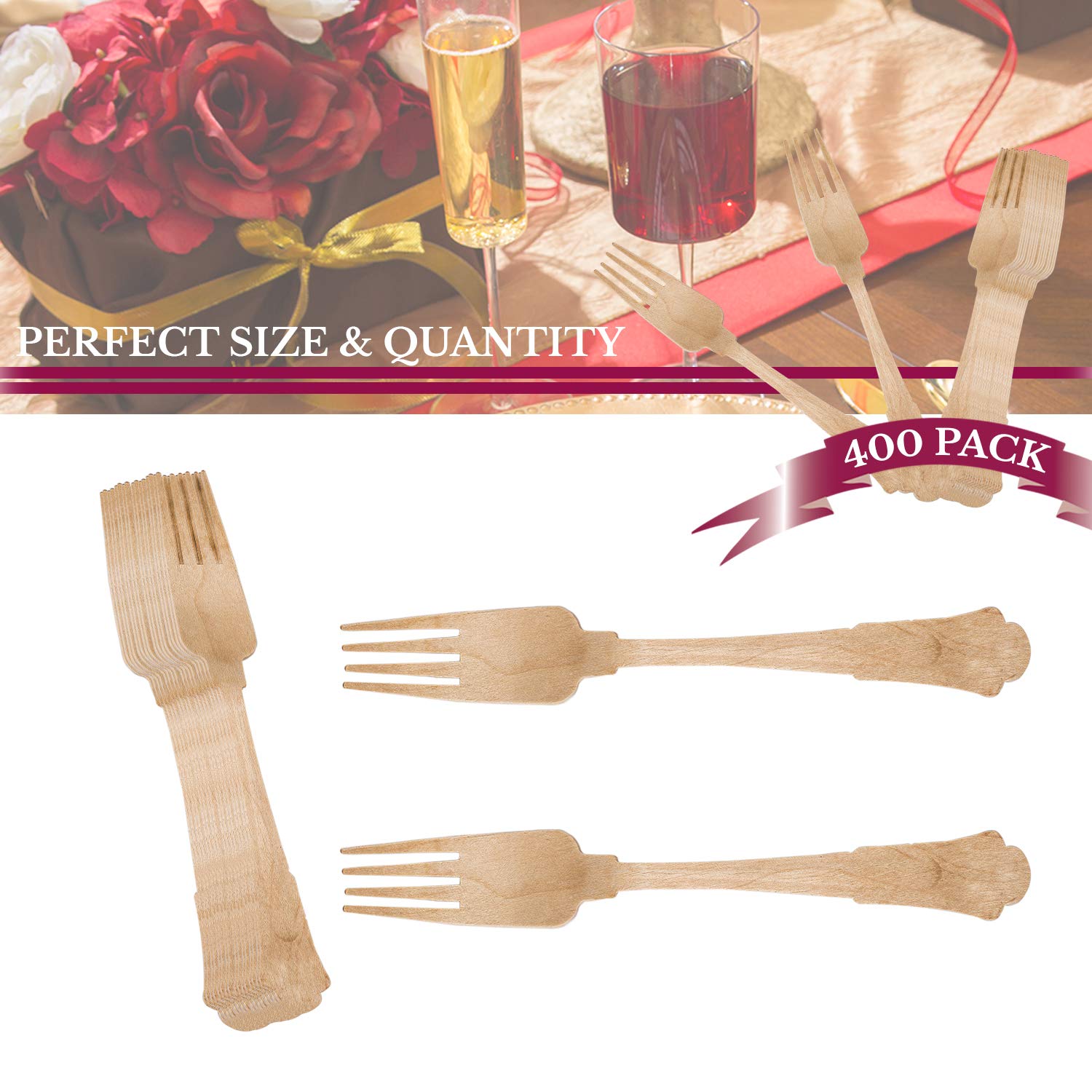 100% Compostable Birch Wood Forks 600 Pcs - 7.5