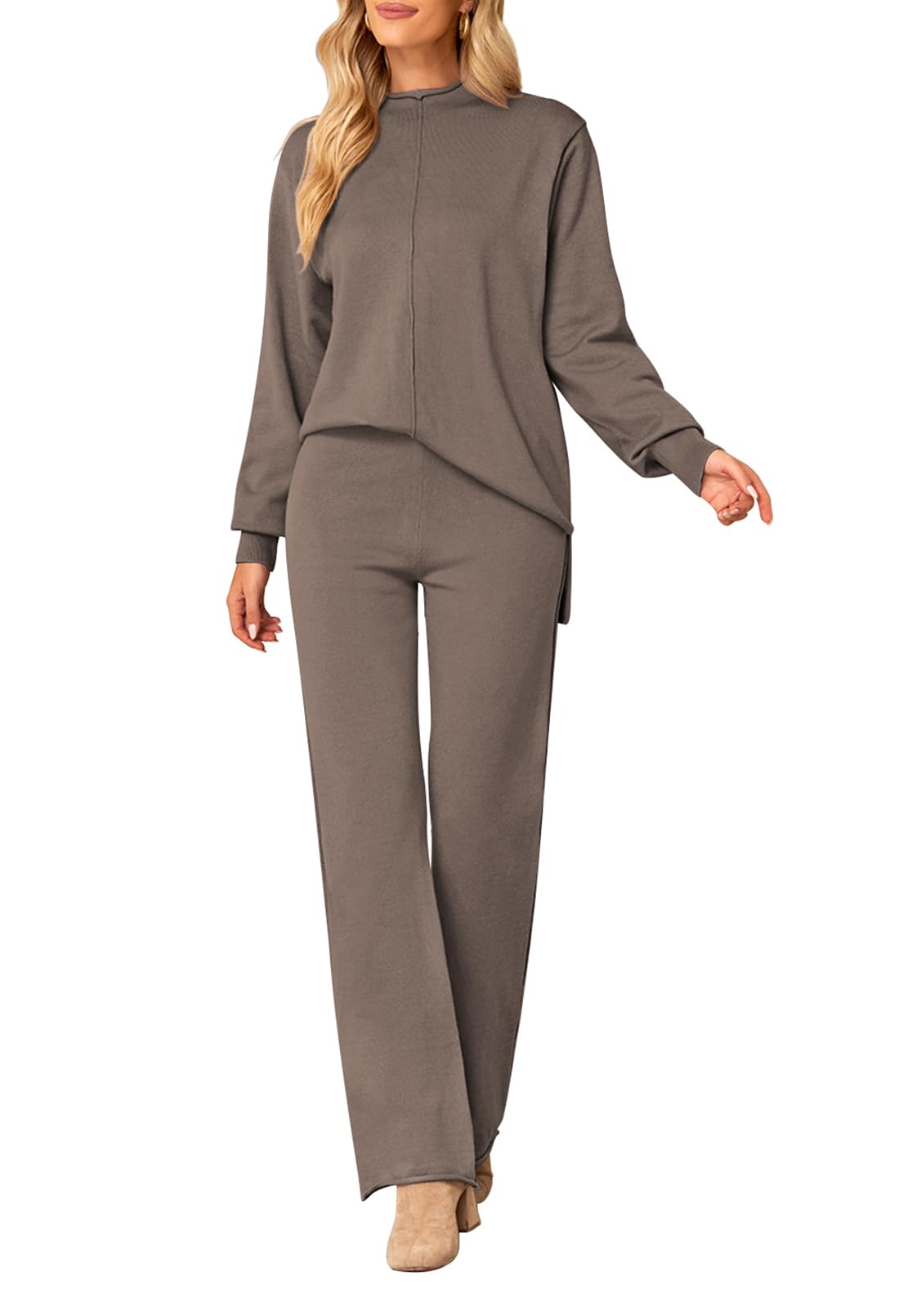 Linsery Women's 2-Piece Knit Sweater Set - High Neck Pullover & Wide Leg Lounge Pants | Cozy Winter Outfit for Home, Office & Casual Wear