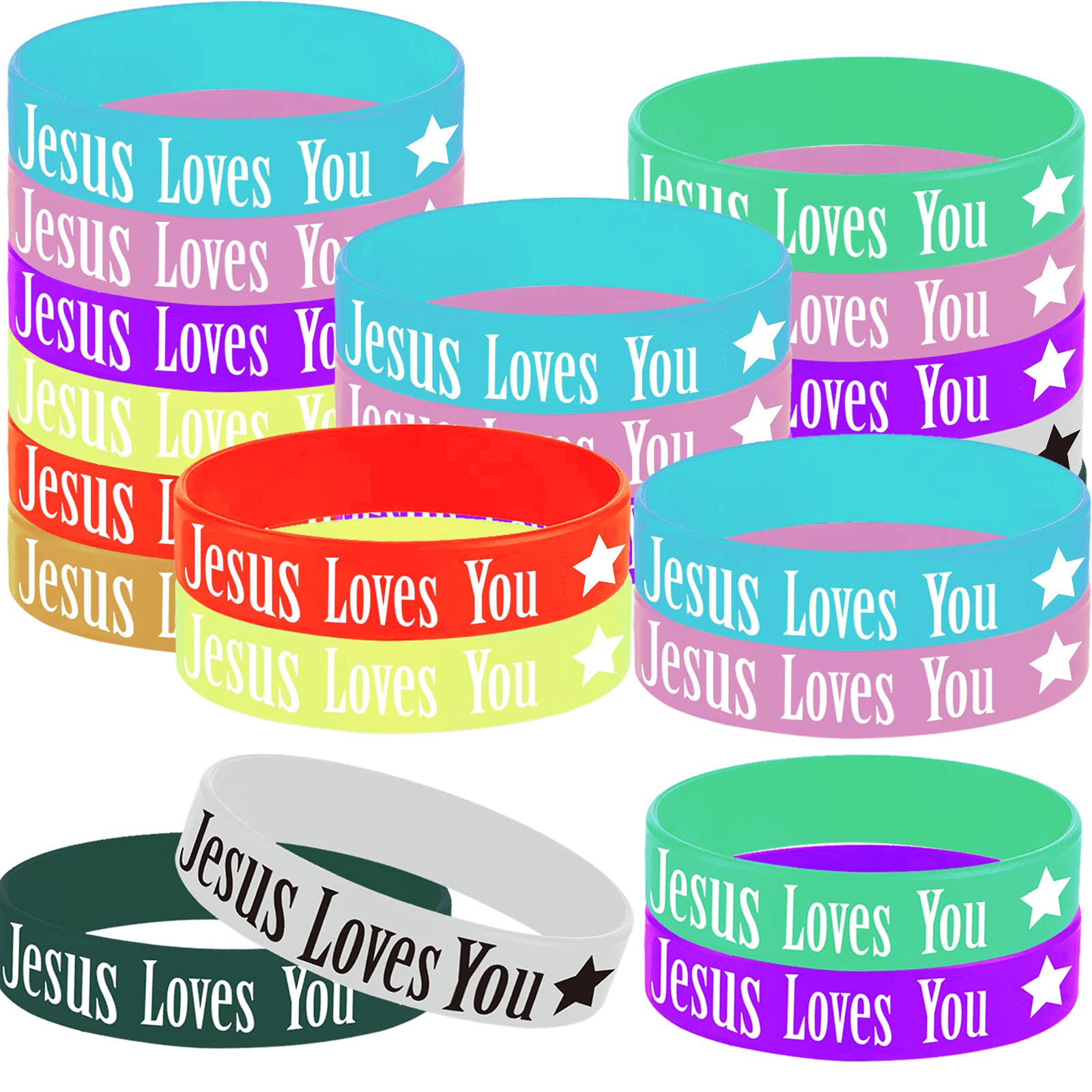36PCS Jesus Loves You Rubber Bracelets - Religious Christian Wristbands for Easter, Sunday School, Baptism, Church Events - Bulk Party Favors, Goodie Bag Fillers, Gifts & Decorations