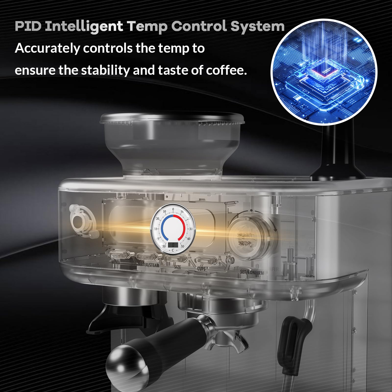 Professional 15 Bar Stainless Steel Espresso Machine with Built-in Grinder & Milk Frother - Semi-Automatic Coffee Maker for Espresso, Latte & Cappuccino - Perfect for Home, Office & Coffee Enthusiasts