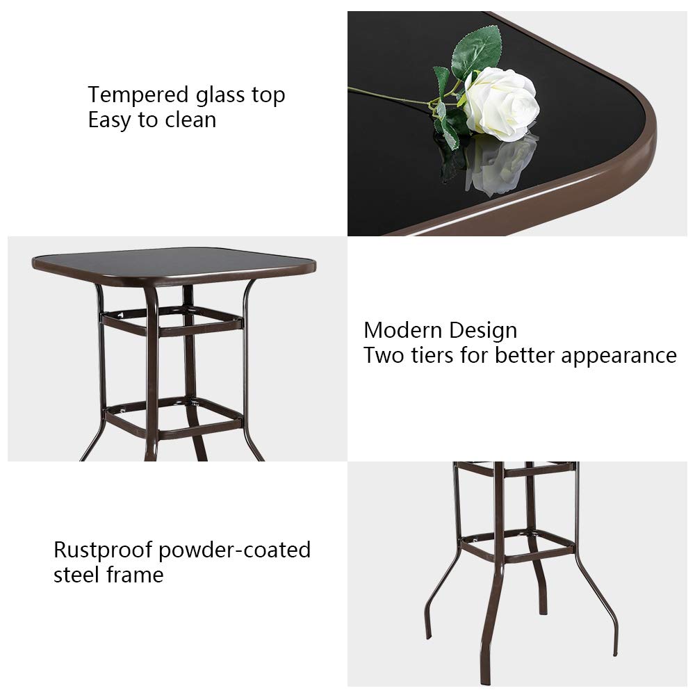 VINGLI Upgraded 3-Piece Swivel Outdoor Bar Set - 2 Swivel Bar Stools & High Top Table for Patio, Garden, Yard, Deck - Weather-Resistant Brown Bistro Set for Outdoor Dining & Relaxation