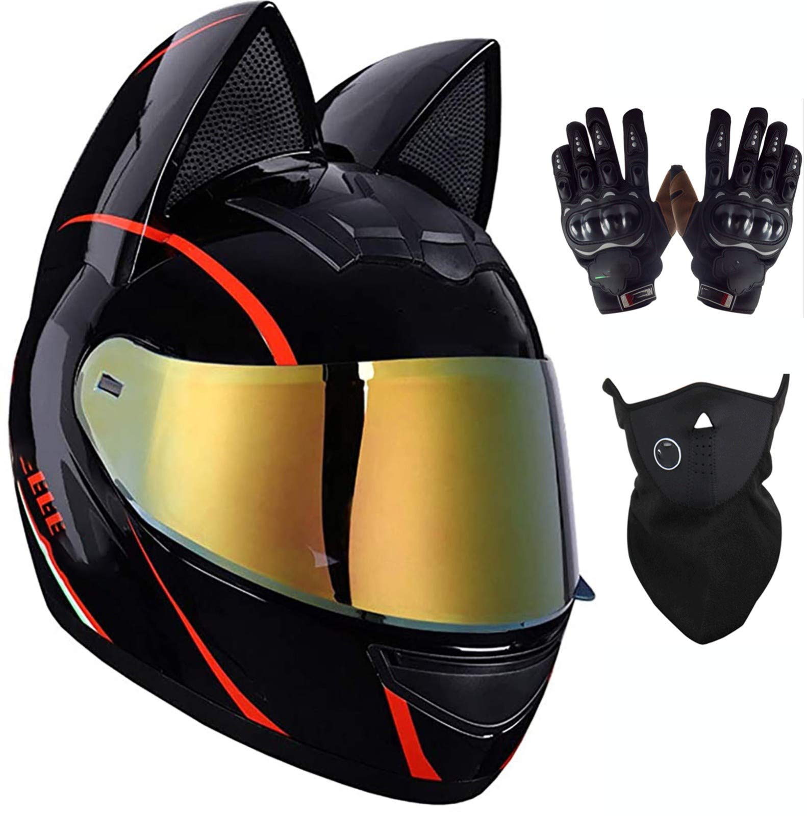 Women's DOT Certified Full Face Motorcycle Helmet with Cat Ears Design - Lightweight Flip-Up Modular Motocross Helmet with Visor for Adults - Perfect for Street Riding, Motorbike Racing & Cosplay Events