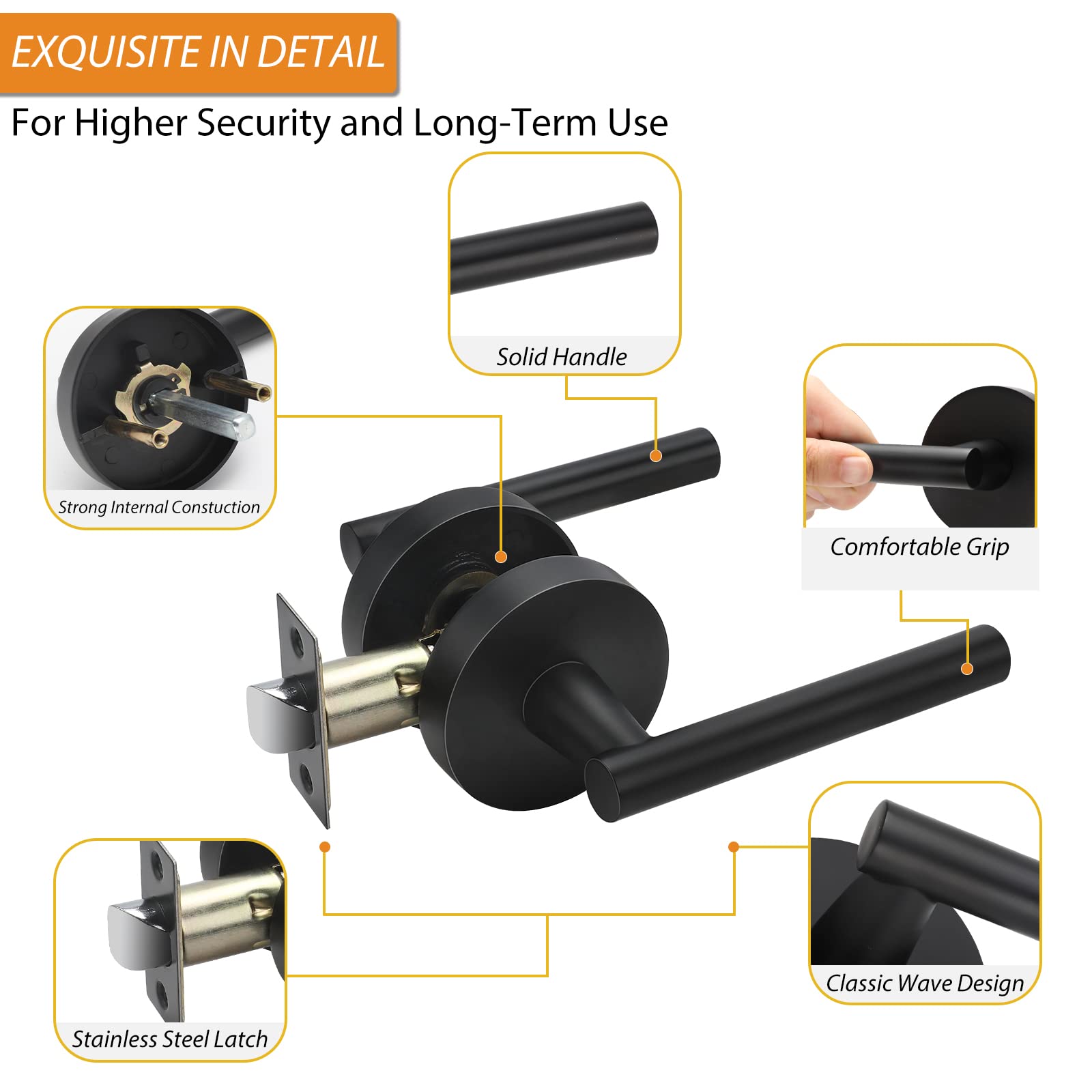 Haidms 3 Pack Matte Black Door Handles - Hallway, Closet & Laundry Room Lever Set - Durable Interior Door Knobs for Bedrooms, Bathrooms & Cabinets - Perfect for Home, Office & Commercial Spaces