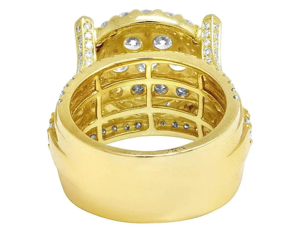 14K Yellow Gold Men's XL Cluster Pinky Ring with 2 Rows of VVS EF Lab-Grown Diamonds (CVD/HPHT) - Perfect for Weddings, Parties, and Special Occasions