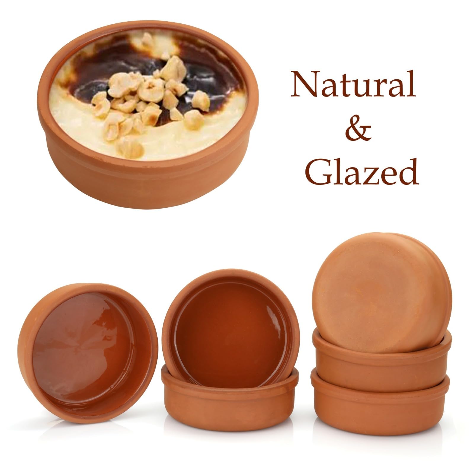 Premium Mexican Clay Cookware Set of 6 - Authentic Terracotta Pots, Bowls & Plates for Baking, Cooking & Serving - Traditional Spanish Earthenware for Yogurt, Kheer, Meat, Vegetables & Turkish Cuisine - Ideal for Slow Cooking, Stews & Authentic Mexican Dishes