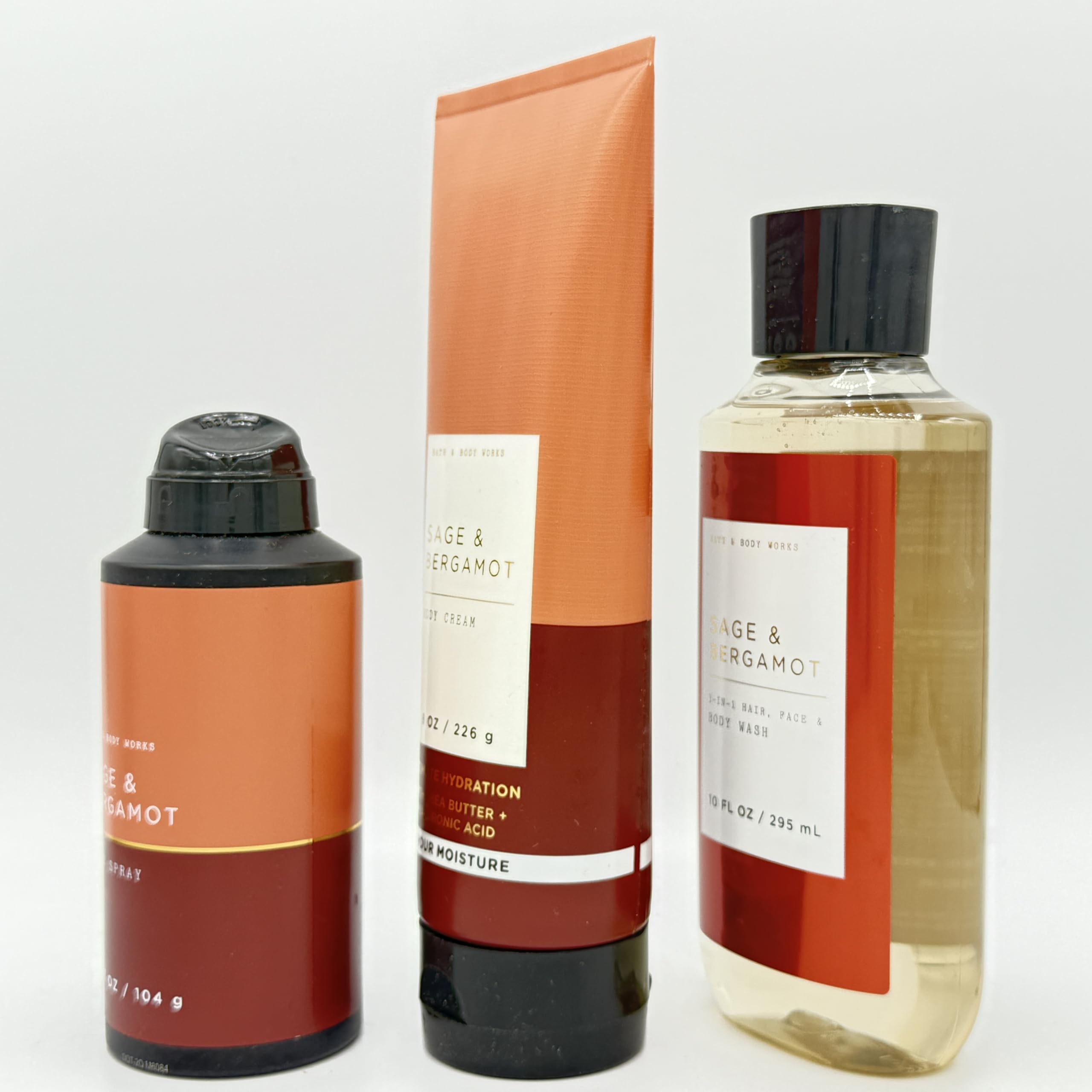 Sage & Bergamot Men's 3-Piece Bath & Body Gift Set - Body Spray, Hydrating Body Cream & Body Wash for Men - Perfect for Gifts, Travel & Daily Skincare Routine