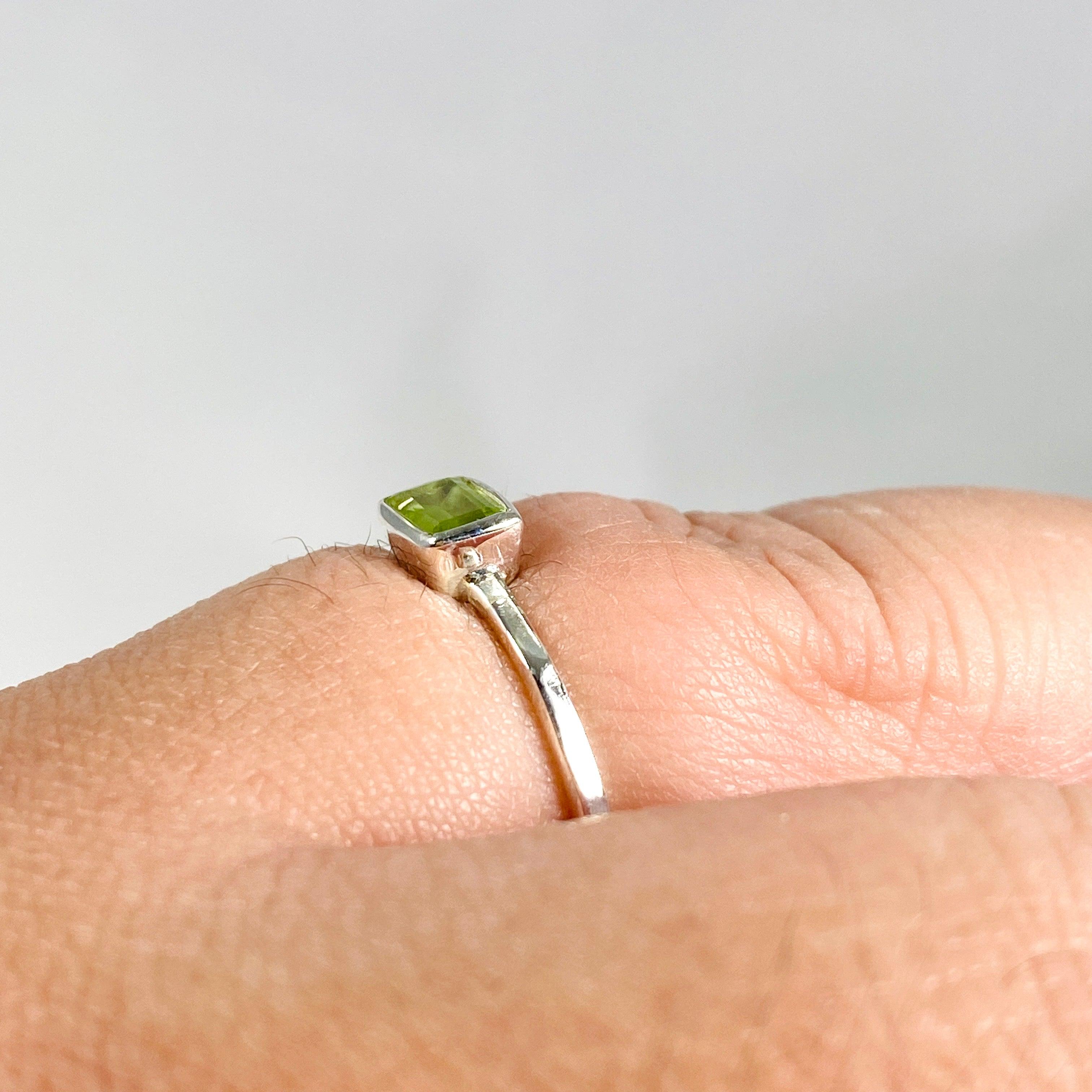 Peridot Rectangular Faceted Fine Band Ring R3793 PER - Elegant Green Gemstone Jewelry for Women, Perfect for Weddings, Anniversaries & Special Occasions