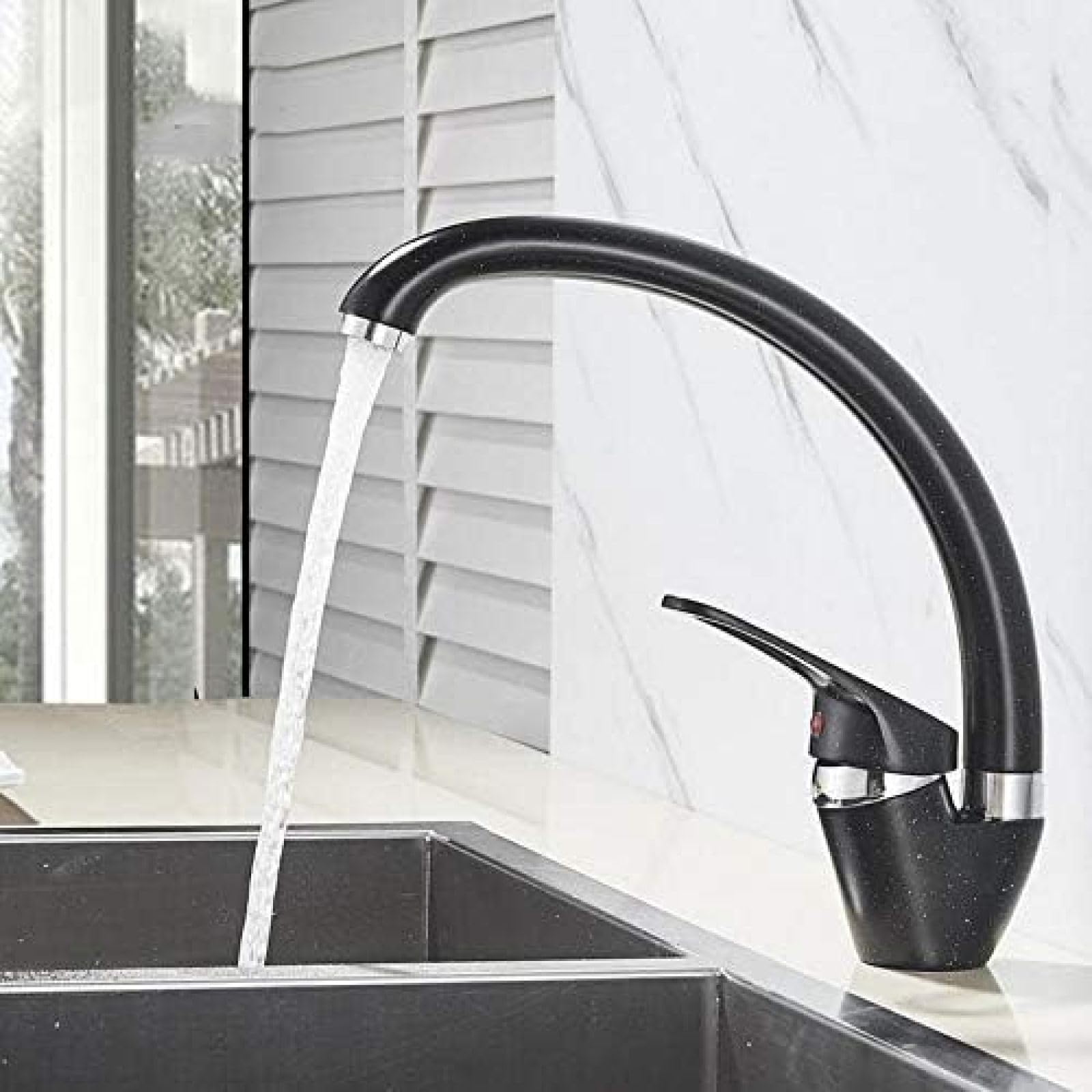CRJUS Brass Bathroom Sink Faucet - Single Handle Deck Mount Mixer Tap with 360° Swivel Spout for Hot & Cold Water - Perfect for Modern Vanities, Powder Rooms & Guest Bathrooms