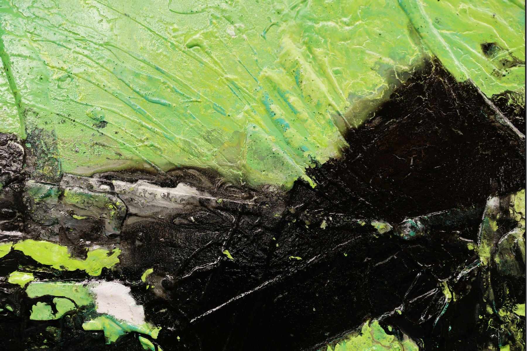 240cm x 100cm Mint Green & Black Abstract Textured Canvas Wall Art - Modern Home Decor for Living Room, Bedroom or Office
