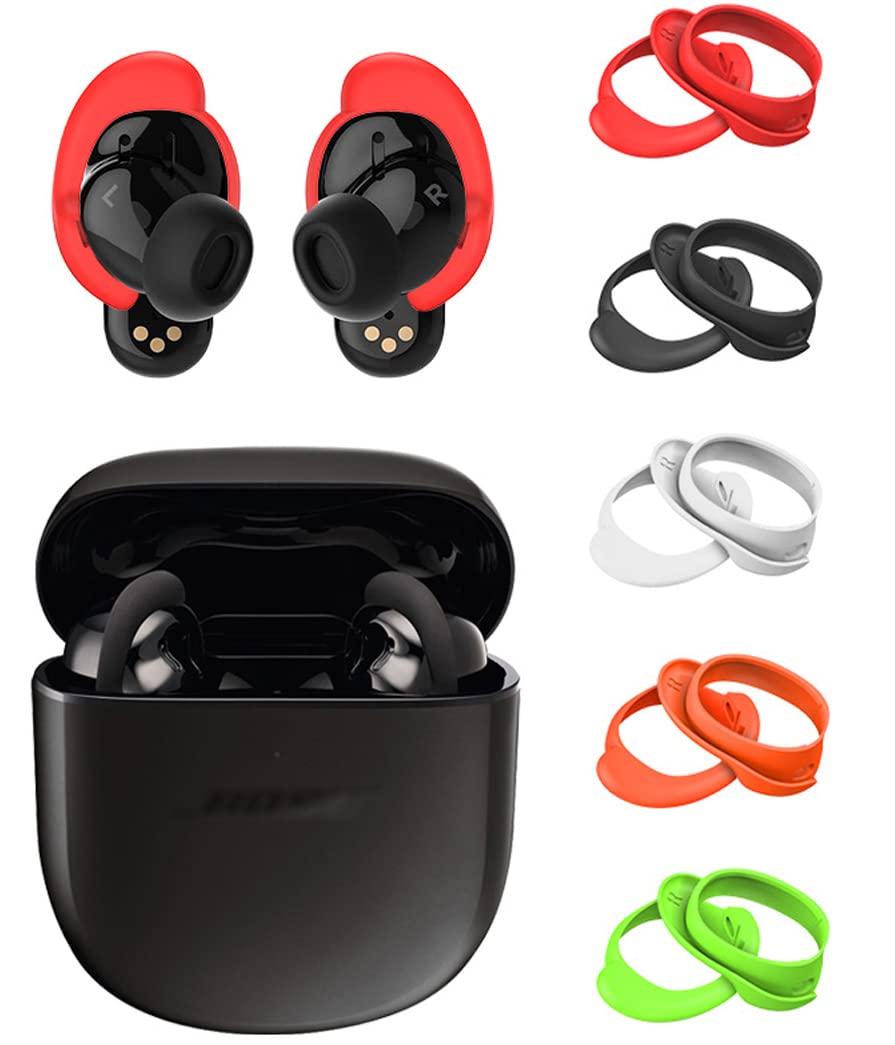 Bose QC Earbuds II Ear Hooks - 5 Pairs Soft Silicone EarFin (Black/White/Red/Orange/Green) for Secure Fit During Workouts