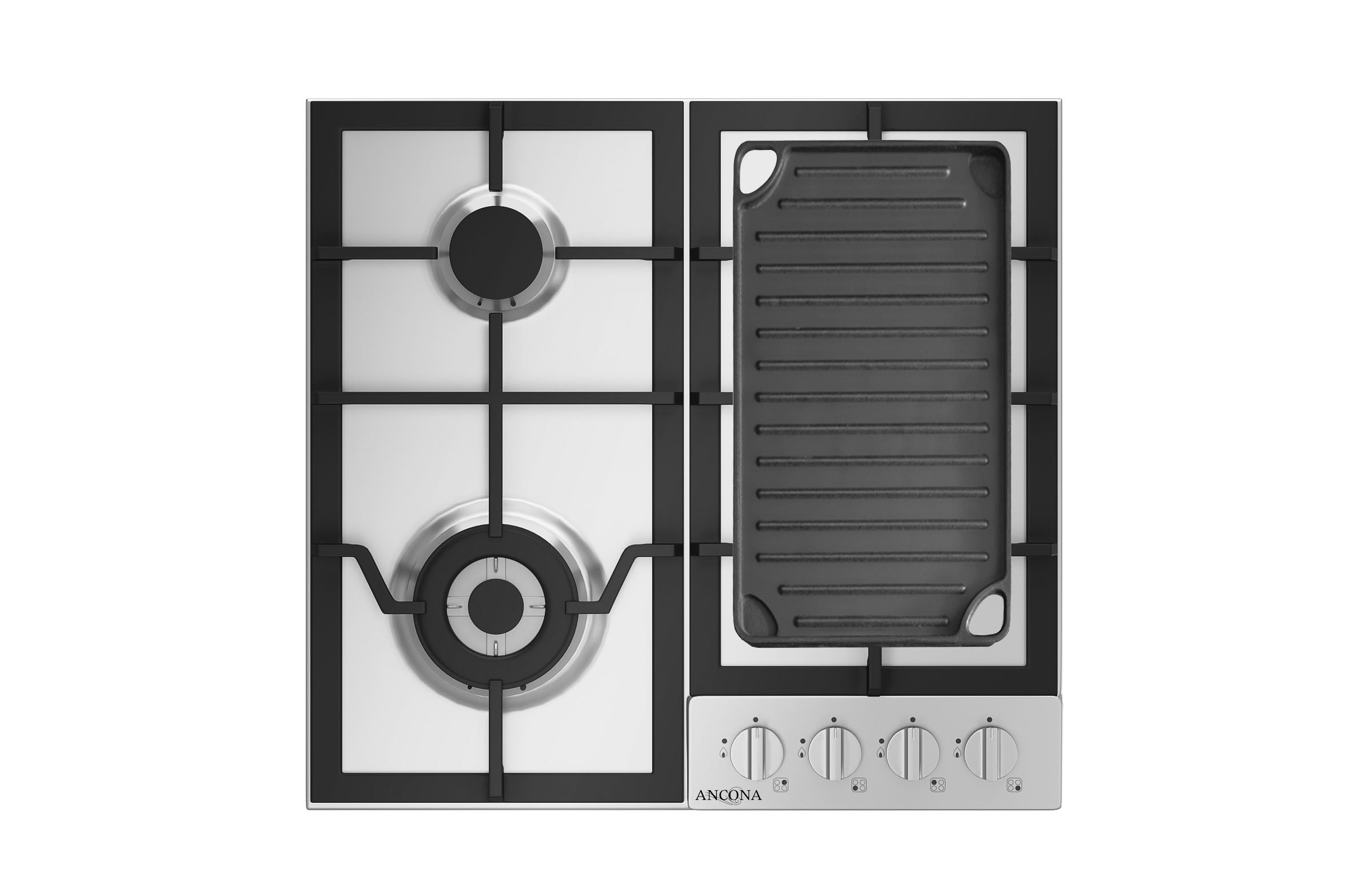 Ancona 24 Inch 4 Burner Gas Cooktop - Stainless Steel with Cast Iron Griddle - Perfect for Home Kitchen, RV, Outdoor Cooking & Camping