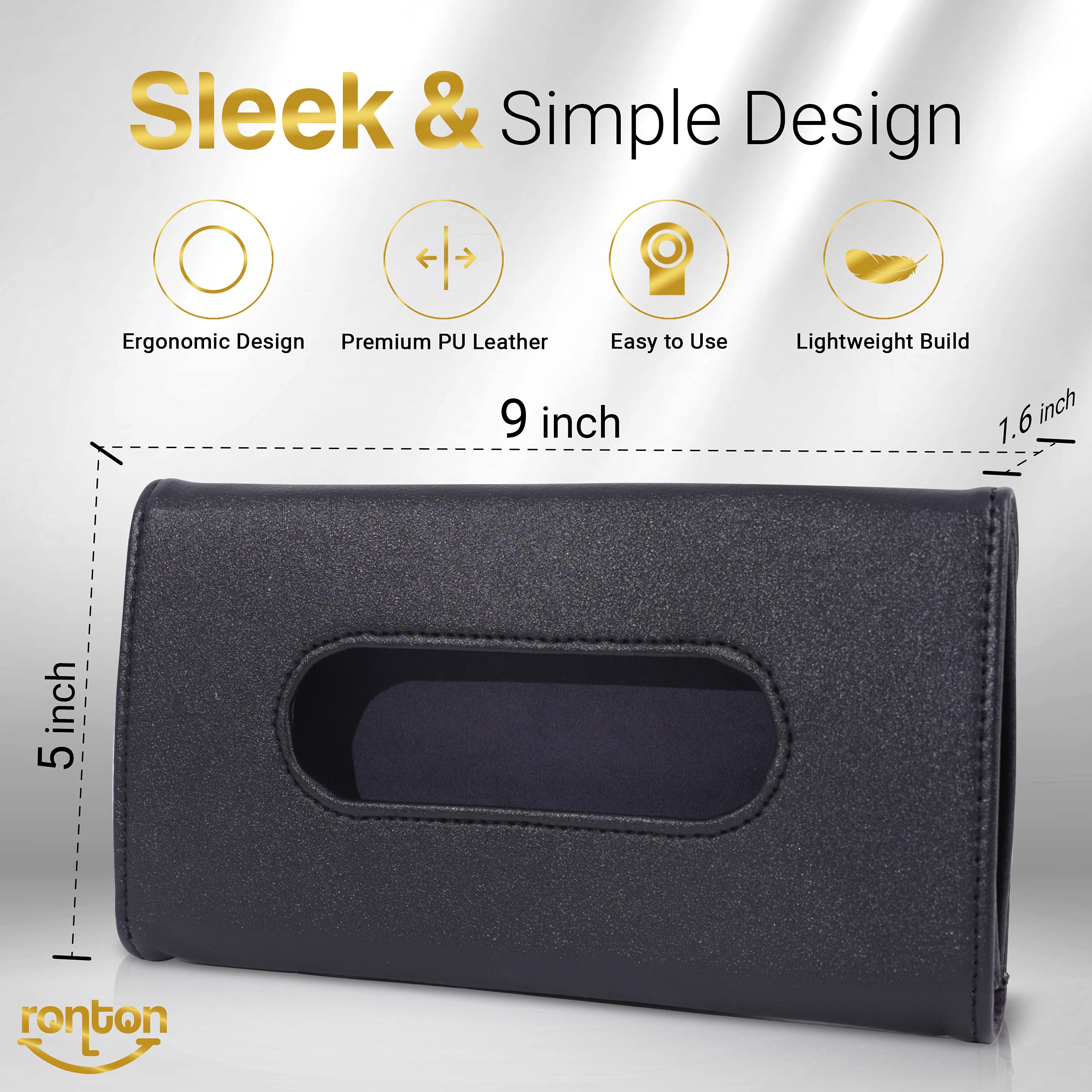 Ronton PU Leather Car Tissue Holder - Durable Sun Visor & Backseat Napkin Dispenser for Vehicles - Perfect for Road Trips, Daily Commutes and Family Travel Accessories