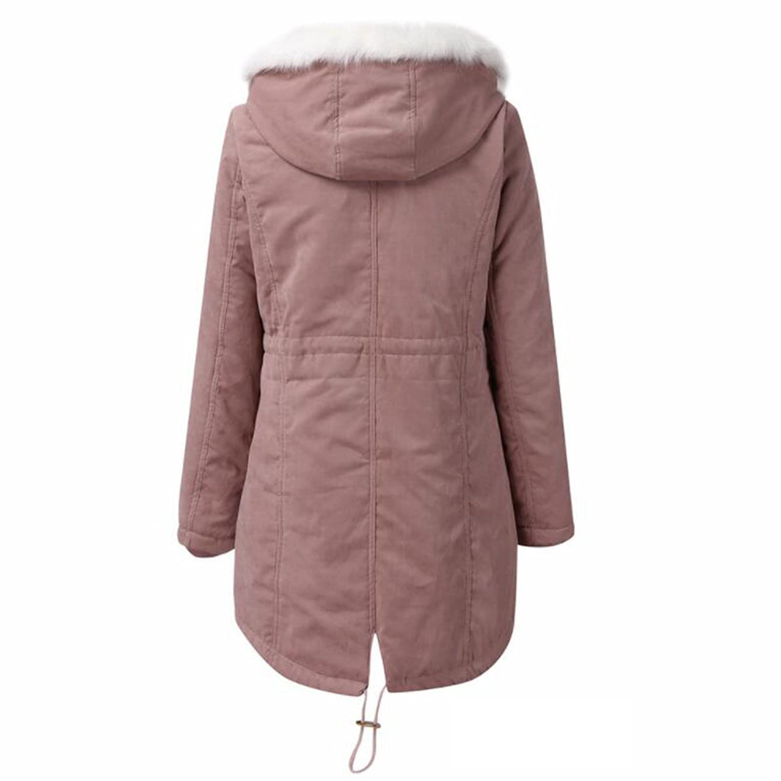 Women's Mid-Length Hooded Winter Coat - Solid Color Fleece-Lined Warm Jacket with Fur Collar | Plus Size Padded Cotton Coat for Cold Weather | Perfect for Outdoor Activities, Commuting & Winter Fashion