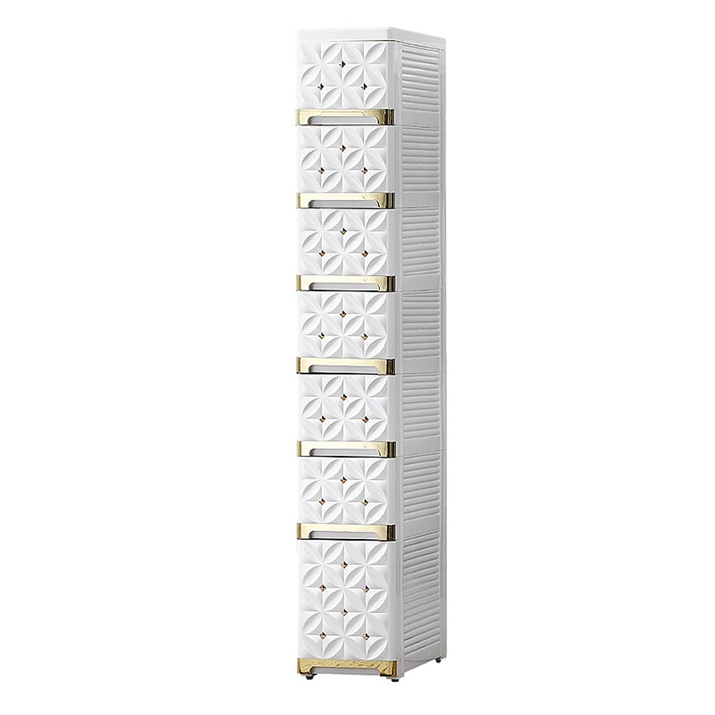 ZHAOSHUNLI 7-Tier Storage Cabinet Organizer - Slim Space-Saving Design for Bathroom, Kitchen, Fridge, Bedside & Sofa - Drawer-Type Gap Storage Locker (Off-White Gold) | Perfect for Small Apartments & Clutter-Free Home Organization