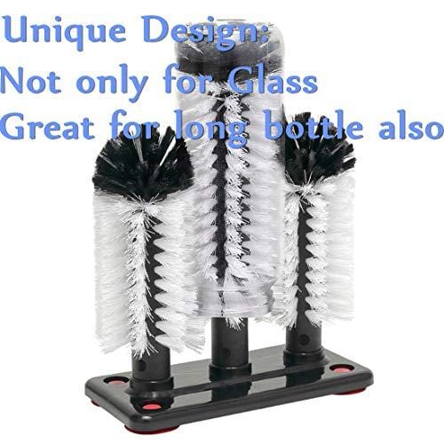 Commercial Triple 3 Brush Bar Glass Washer for Kitchen Sink with Suction Cup Base - Perfect for Restaurants, Bars, and Home Dishwashing