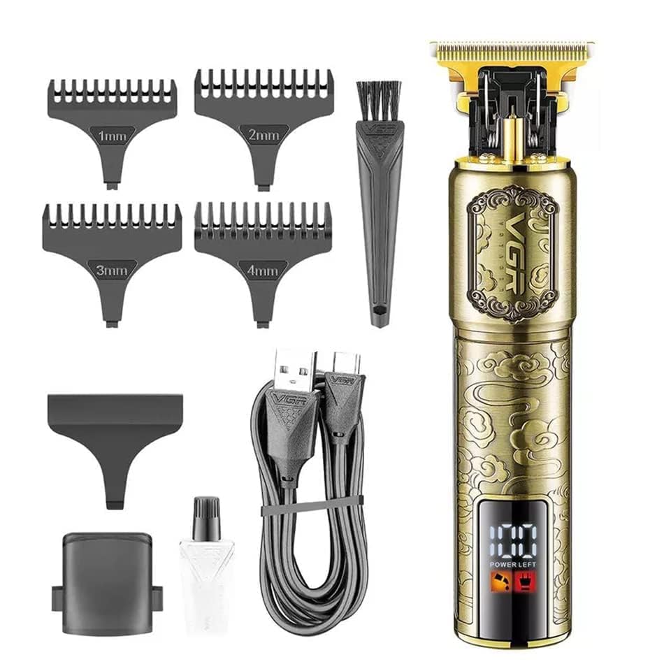 VGR V-073 Professional Hair Clipper for Men & Women - Corded/Cordless Hair Trimmer with 240 Min Runtime, 1500mAh Lithium Battery, LED Display, 4 Guide Combs (1-4mm), Ergonomic Design & Low Noise - Gold | Perfect for Home Haircuts, Beard Trimming & DIY Grooming