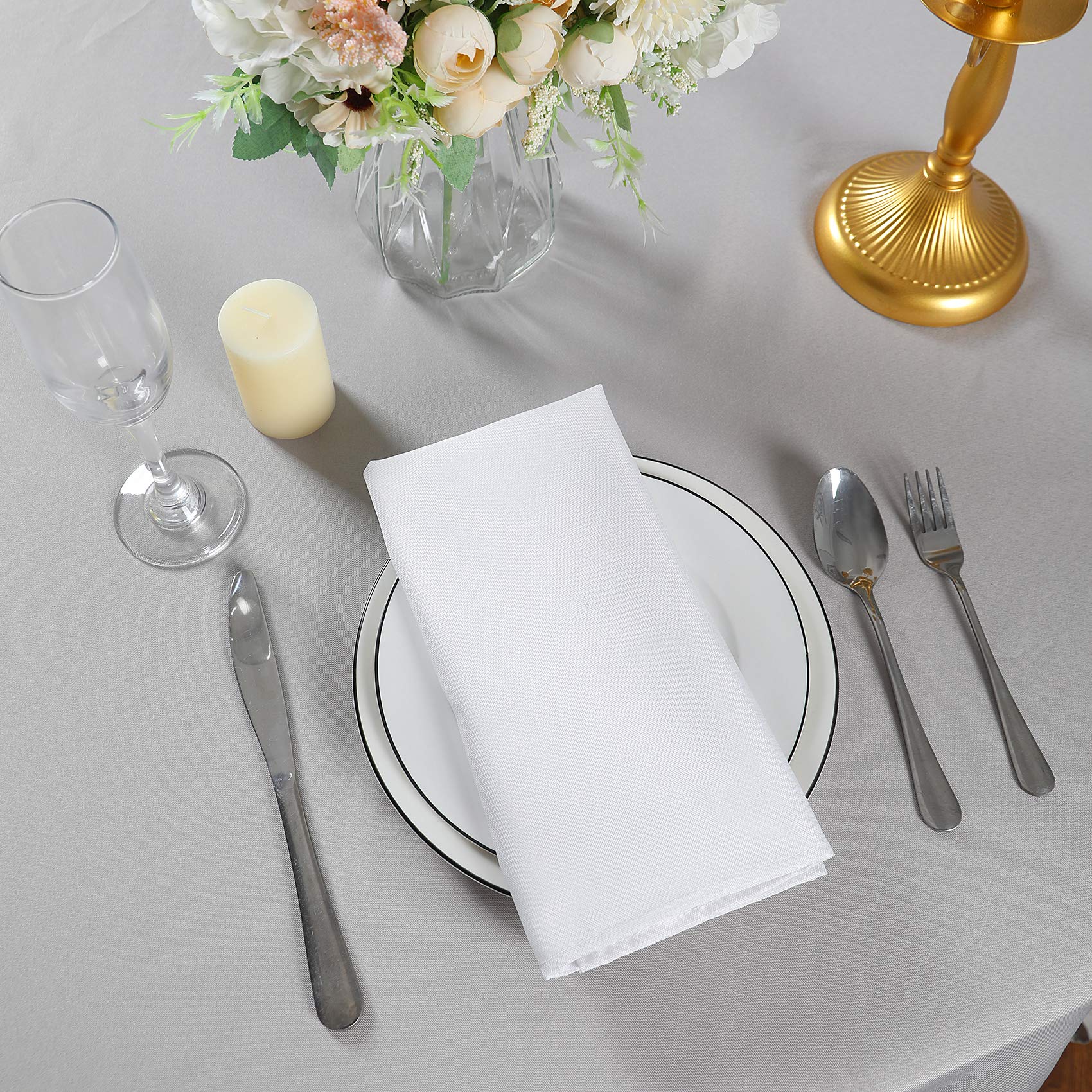 17x17 Inch Washable Polyester Cloth Napkins - Soft Dinner Napkins for Wedding, Party, Banquet & Everyday Dining (White, 50 Pack) - Perfect for Formal Events, Restaurant Use & Home Decor