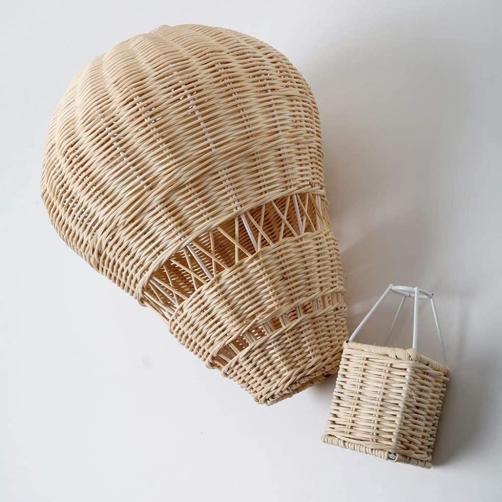 Hand Woven Rattan Hanging Hot Air Balloon Nursery Decor - Boho Chic Baby Room Hanging Mobile, Gender Neutral Nursery Wall Art for Boys & Girls - Perfect for Baby Showers, Birthday Gifts & Kids Bedroom Decor