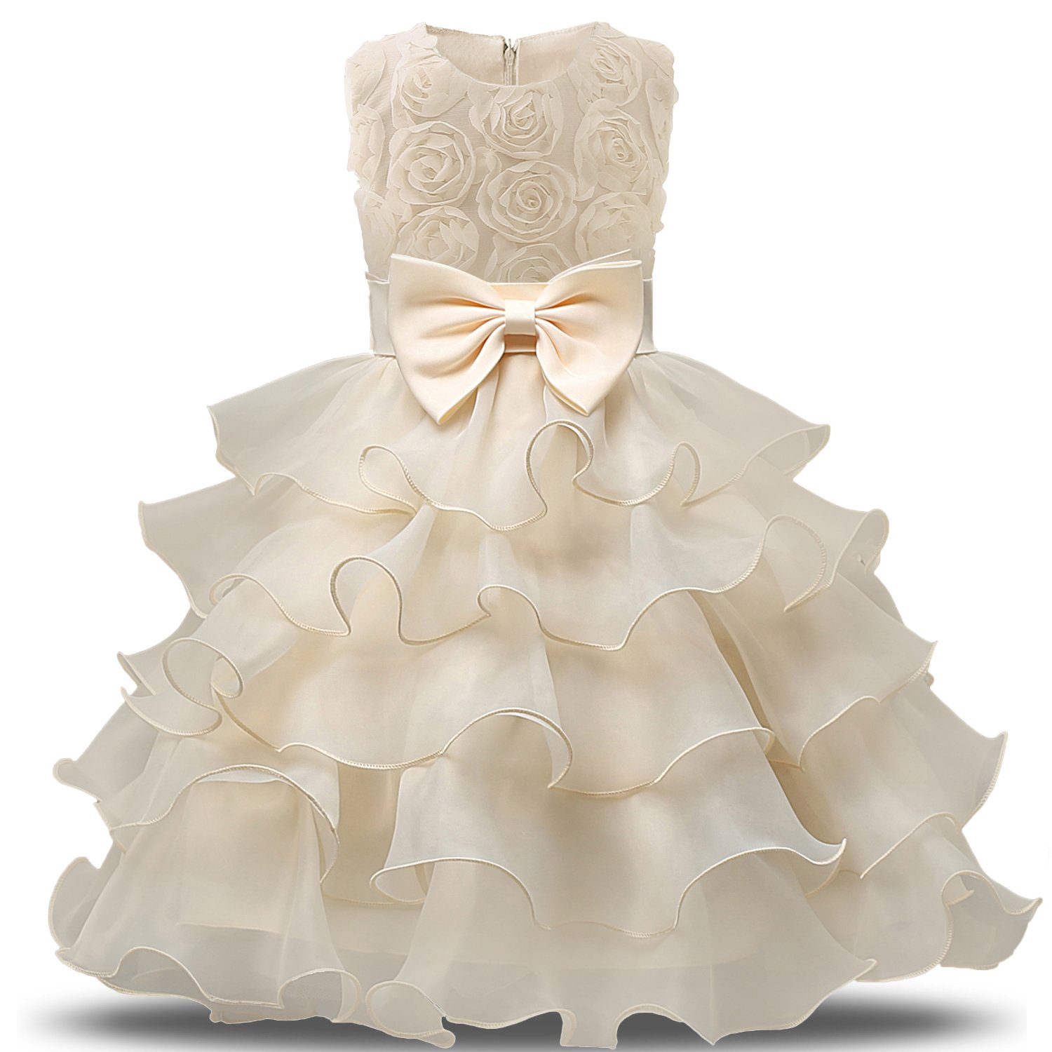 NNJXD Girls Ruffled Lace Party Dress - Elegant Flower Girl Wedding Dress for Special Occasions | Perfect for Birthday Parties, Pageants, and Formal Events