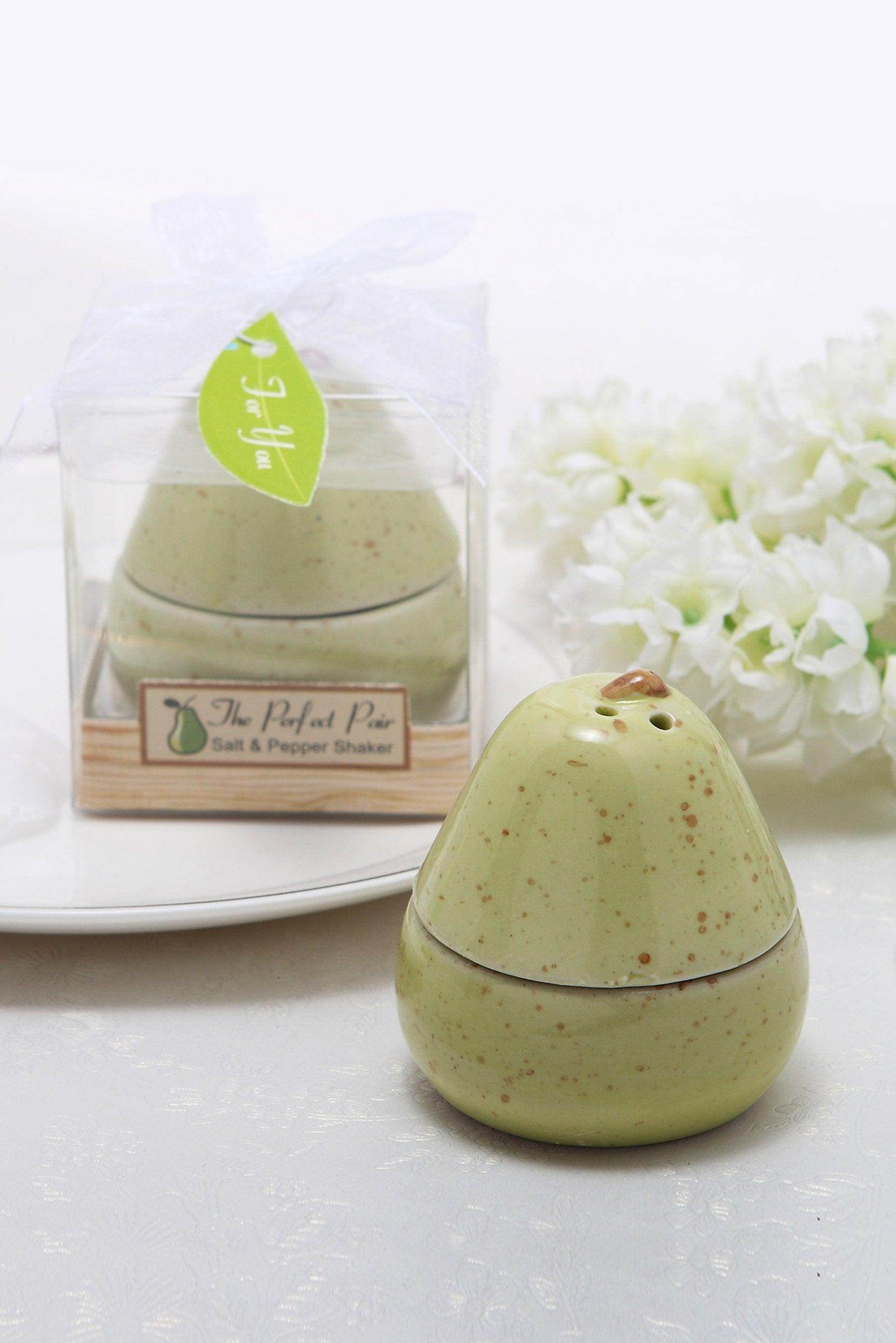 Premium Ceramic Salt and Pepper Shakers Set of 6 - Elegant Pear-Shaped Design for Dining Table, Kitchen Decor & Gift Giving - Perfect Pair Pear CGF0179