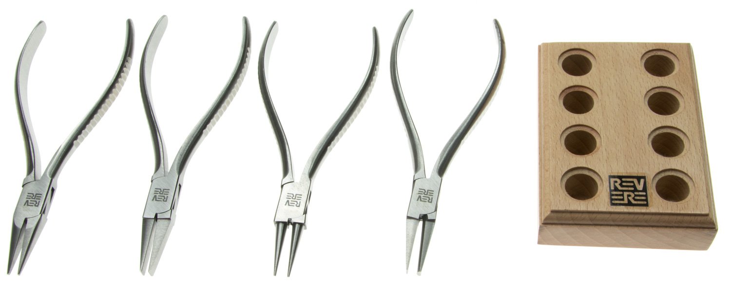 Revere 4-Piece Pliers Set with Stand | PLR-180.98 | Professional Tool Kit for Home Repair, Automotive & DIY Projects