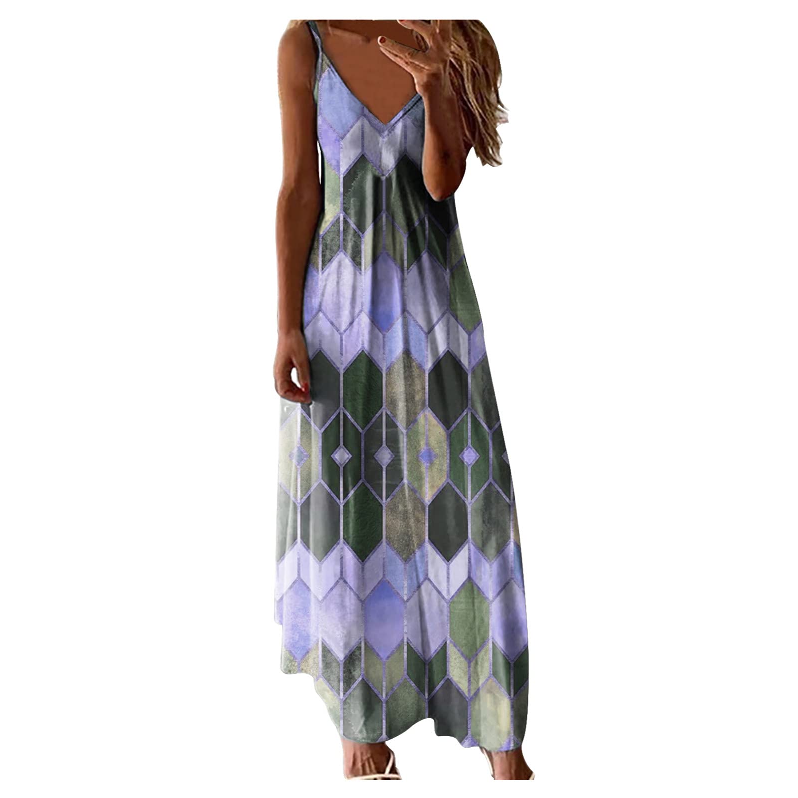 AxiBa Women's Plus Size V-Neck Sleeveless Long Casual Dress with Vest Print - Perfect for Summer Outings, Beach Vacations & Date Nights