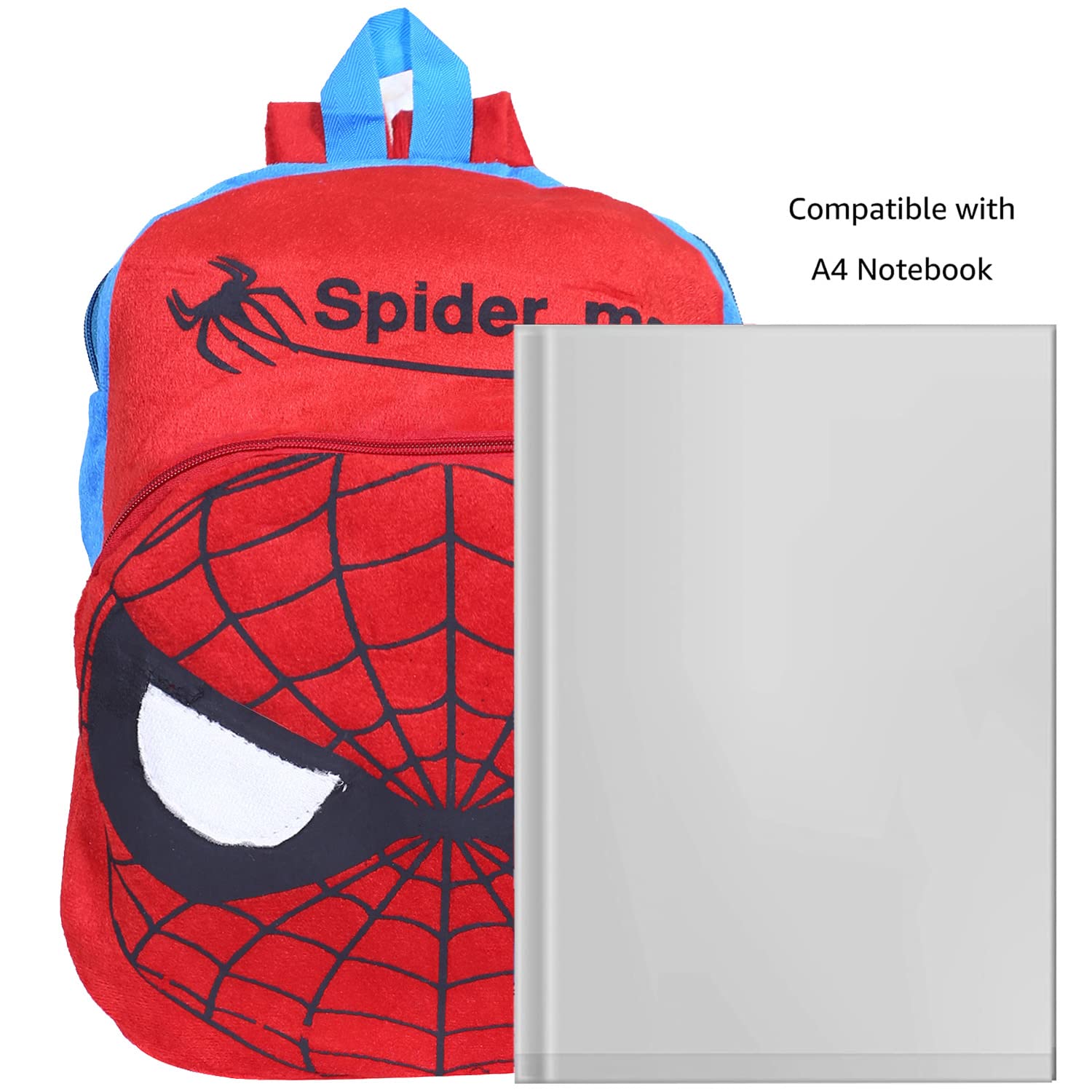 Kuber Industries Marvel Spiderman Plush Backpack - 2 Compartment Velvet School Bag for Kids | Durable Toddler Backpack with Zipper Closure for Travel, School & Daycare (Blue) | Perfect for Superhero Fans, Birthday Gifts & Daily Use