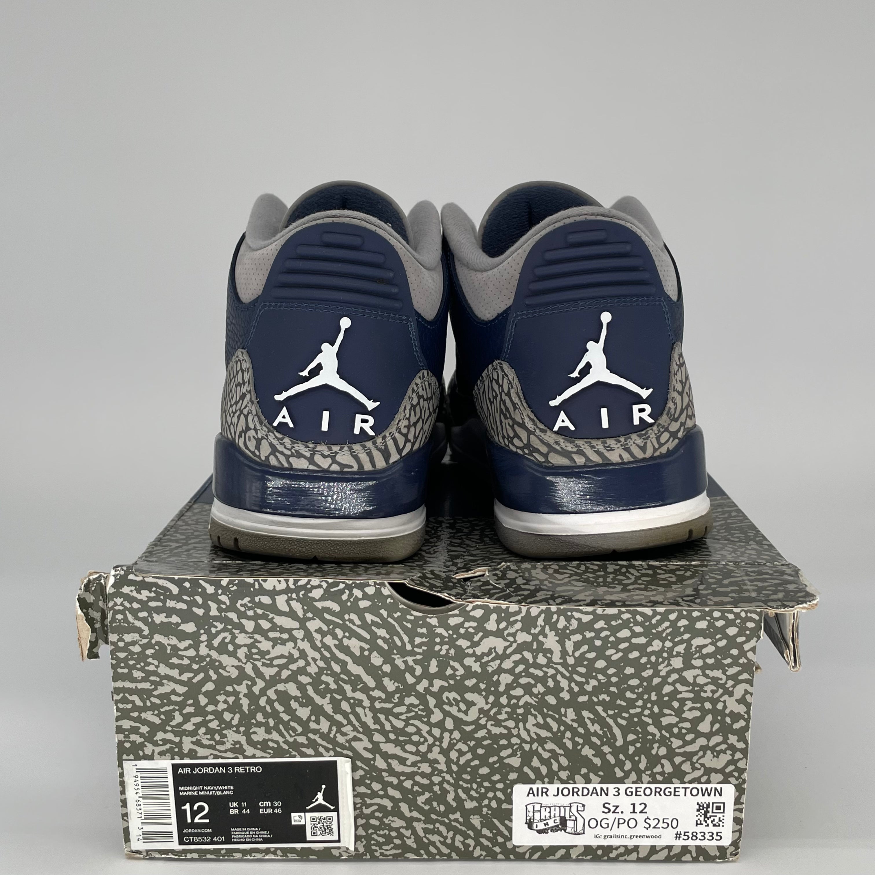 AIR JORDAN 3 Retro Georgetown Basketball Shoes Men's Size 12 - White/Blue/Grey (Style Code CT8532-401) | Authentic Sneakers for Casual Wear, Street Style & Basketball Games