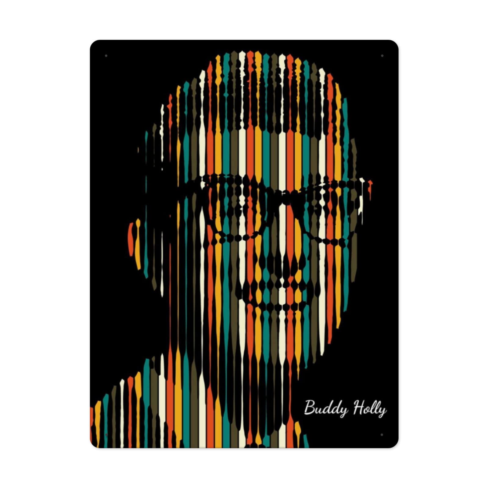 Vintage Buddy Holly Singer Retro Metal Tin Sign 12x16 Inch - Wall Decor for Home, Garage, Bar, Coffee Shop - Perfect for Music Lovers & Vintage Style Decorations