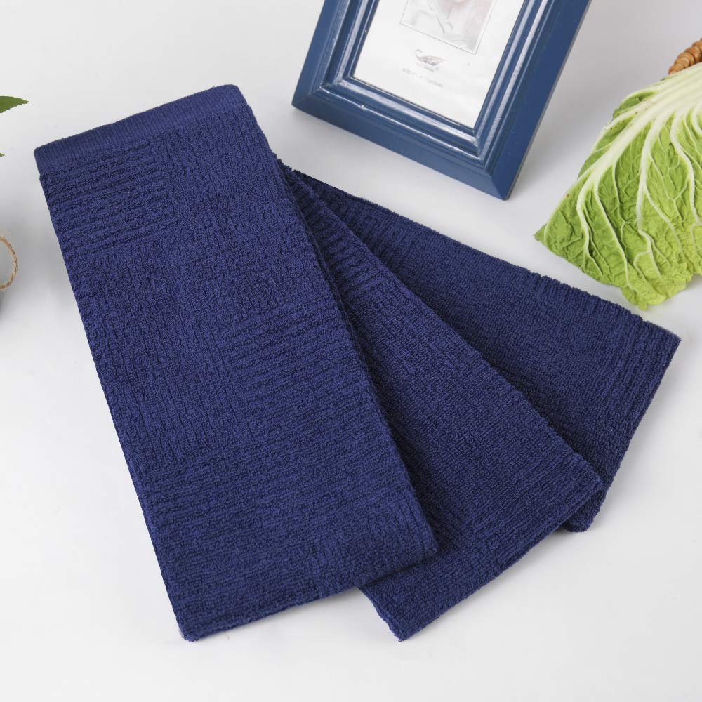 Premium Navy Blue Cotton Dish Towels Set of 3 - Super Absorbent 16x26 Inch Kitchen Towels for Drying Dishes, Glassware & Countertops - Soft Terry Tea Towels for Daily Cleaning - Perfect for Kitchens, Restaurants & Housewarming Gifts