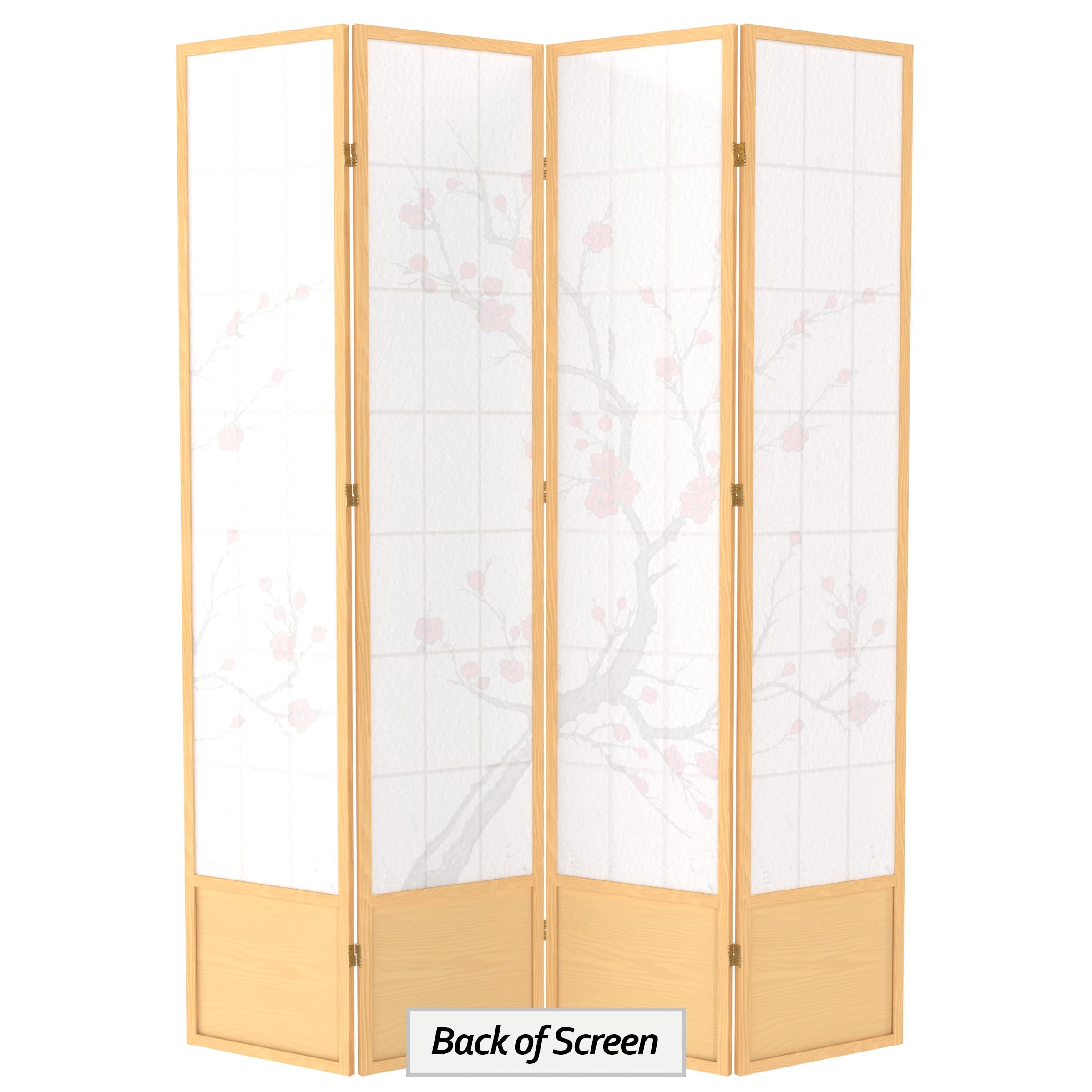 Red Lantern SS-84CBLSS 4-Panel Natural Bamboo Room Divider Screen - Perfect for Home Office, Living Room, and Bedroom Privacy