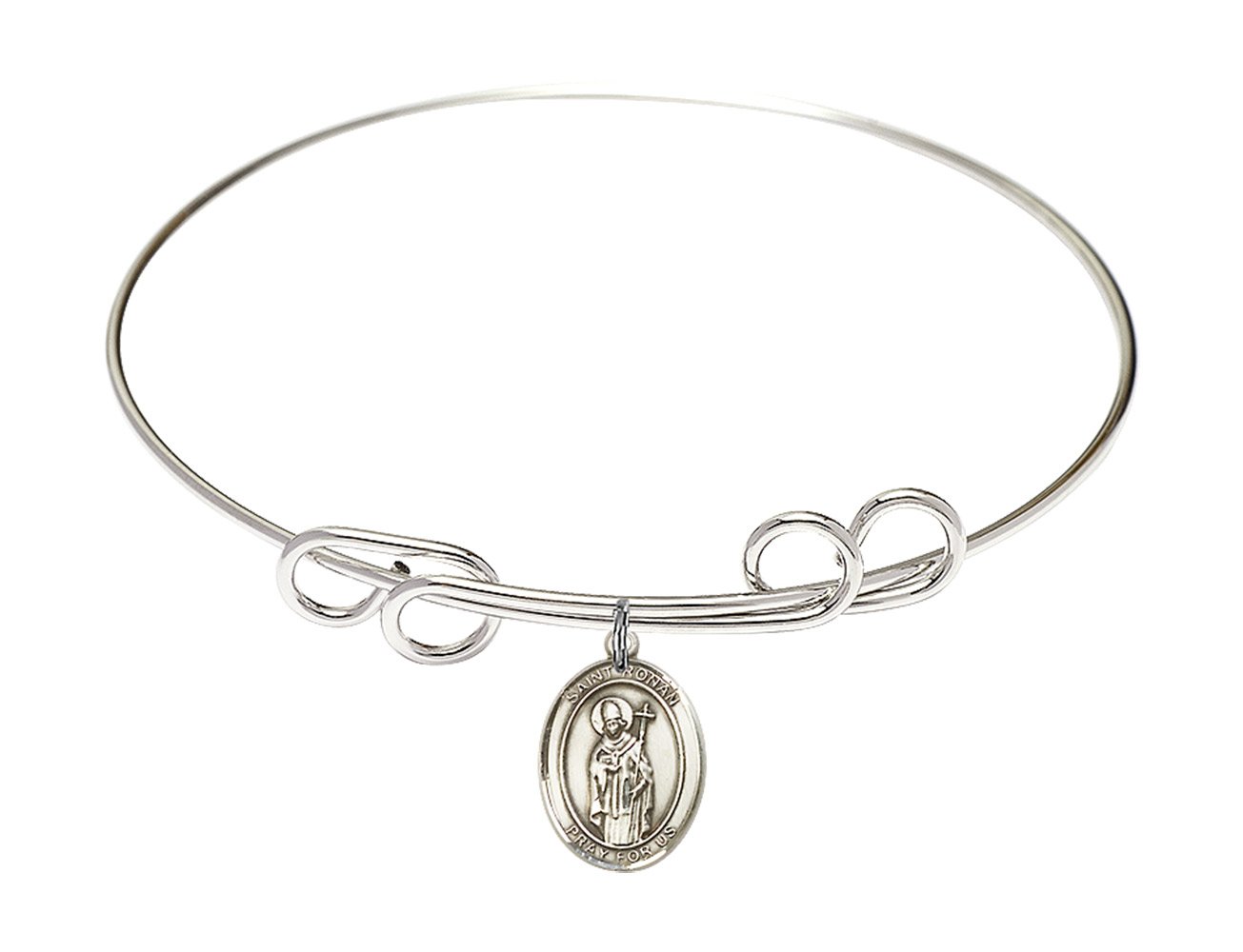 Diamond Jewelry NY Double Loop Bangle Bracelet with St. Ronan Charm - Elegant Sterling Silver Bracelet for Women, Perfect for Gifts, Parties & Everyday Wear