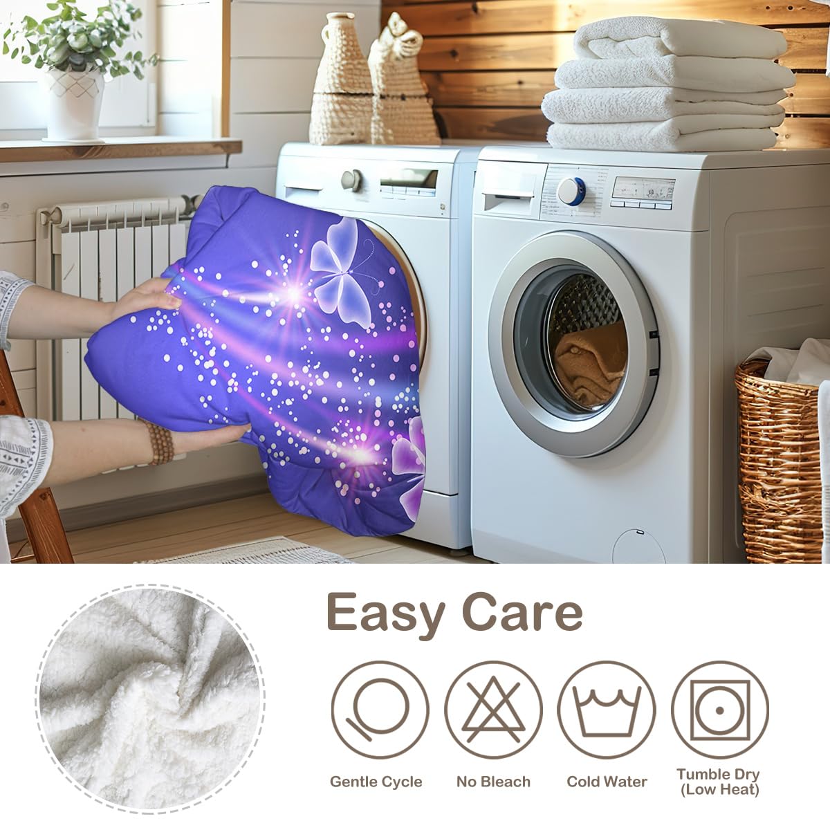 Sleepwish Blue Purple Fleece Throw Blanket - Soft Glowing Butterflies Sherpa Plush Blanket for Baby (30