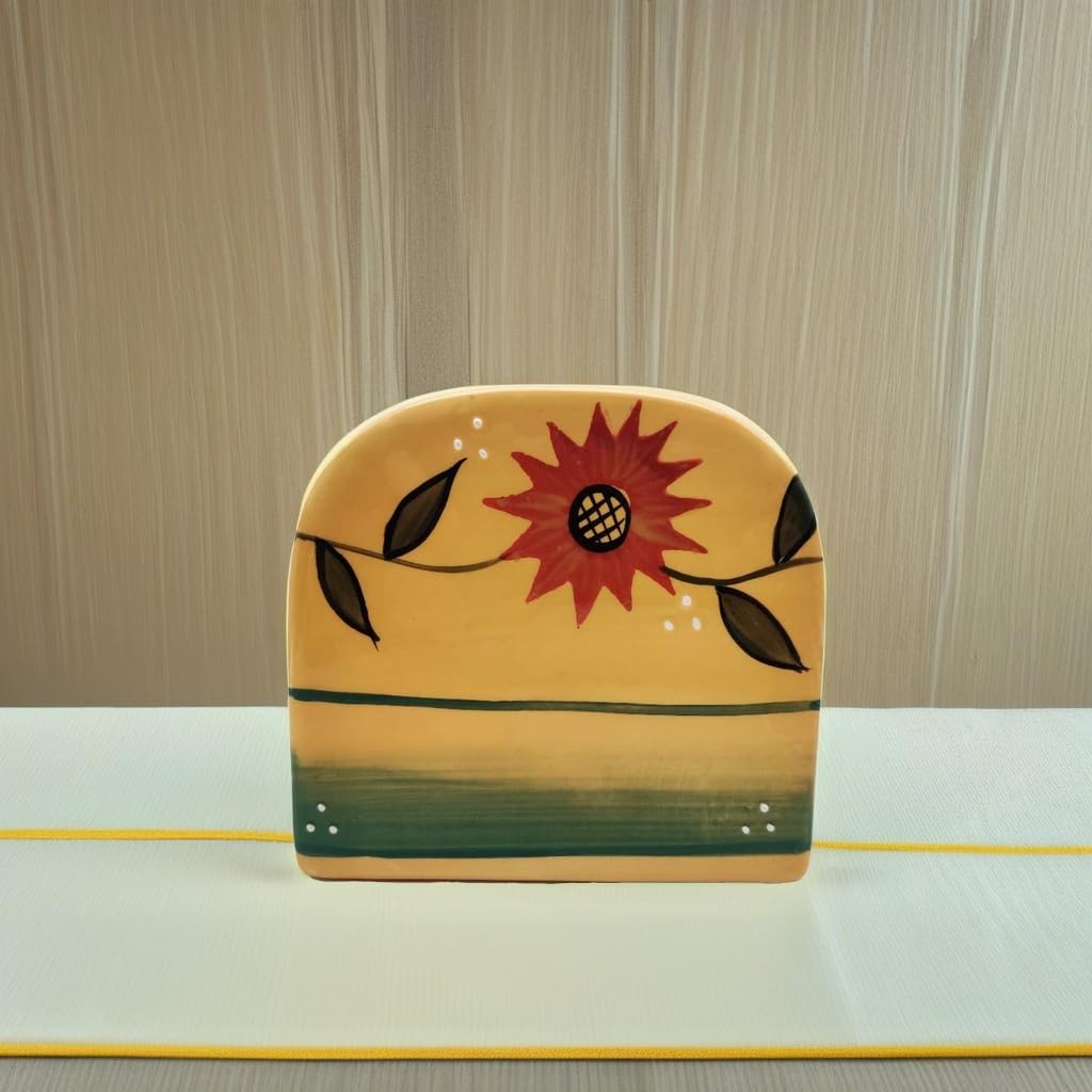 Hand Painted Ceramic Napkin Holder - Tuscany Sunflower Design for Kitchen & Restaurant Decor - Elegant Tabletop Napkin Dispenser - Perfect for Home Dining, Wedding Decor, and Country Style Kitchen Accessories
