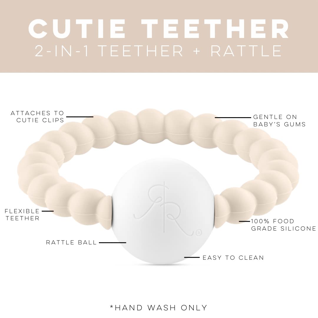 Ryan and Rose Cutie Teether Rattle - Ivory Baby Teething Toy with Soothing Bumps | Perfect for Newborns & Infants | Sensory Toy for Gum Relief & Early Development