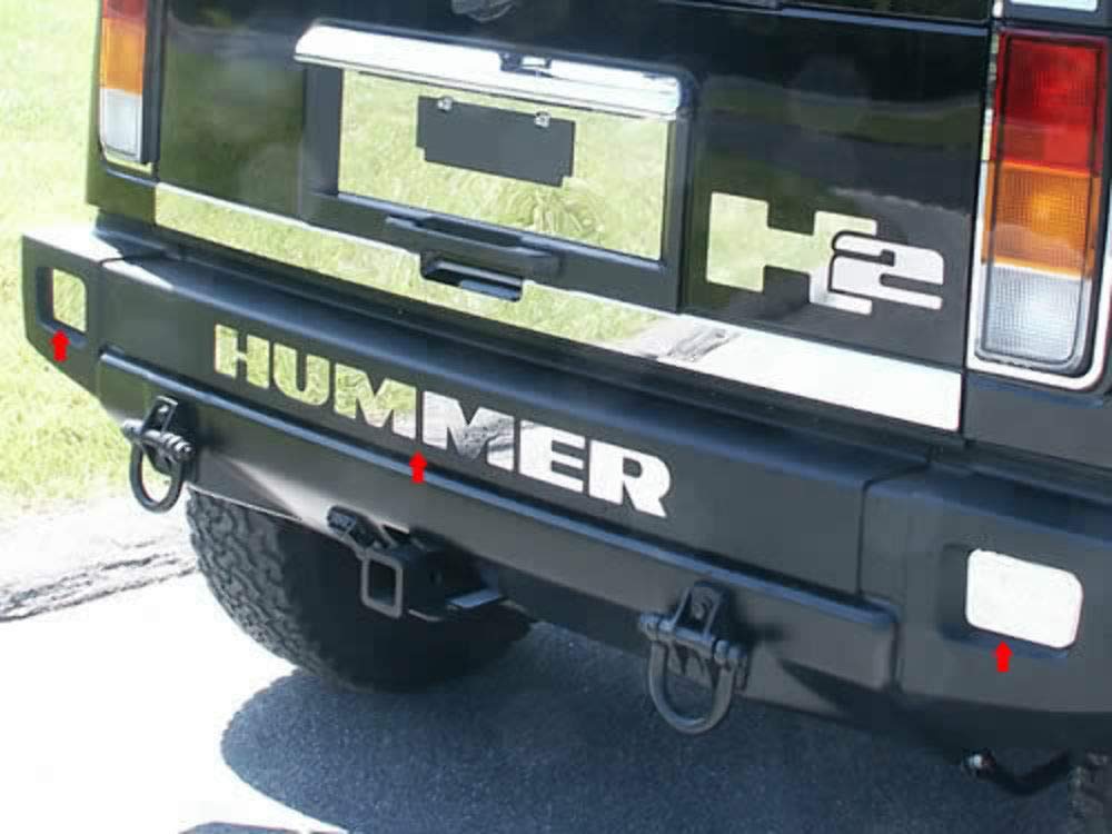 8-Piece Stainless Steel Letter Insert Graphic Rear Bumper Decals with 2 Accent Pieces for 2003-2009 Hummer H2 - Upgrade Your Truck's Style for Off-Road Adventures & Car Shows
